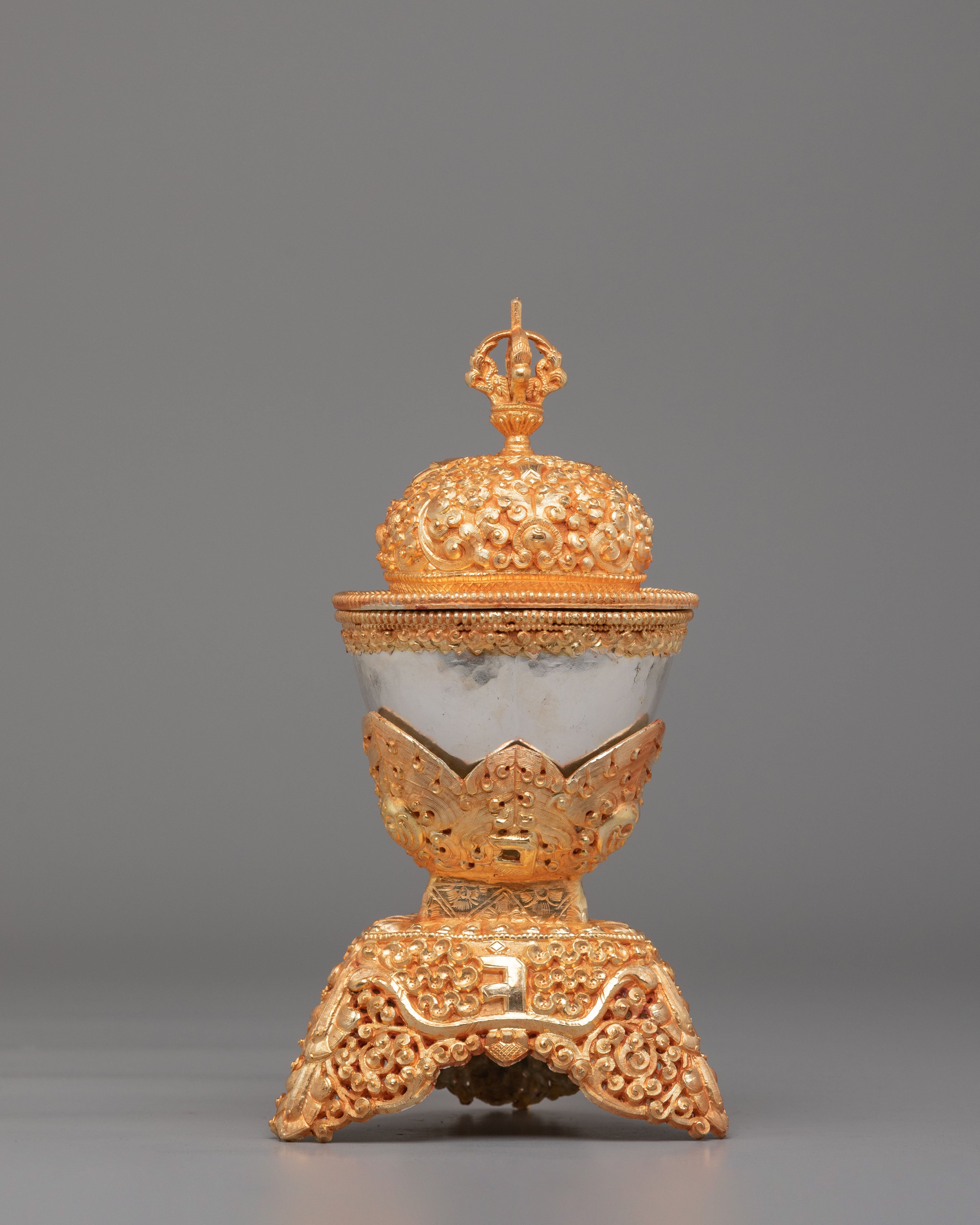 Tibetan Altar Offering Kapala | Copper Body with Electro Gold & Silver Plating