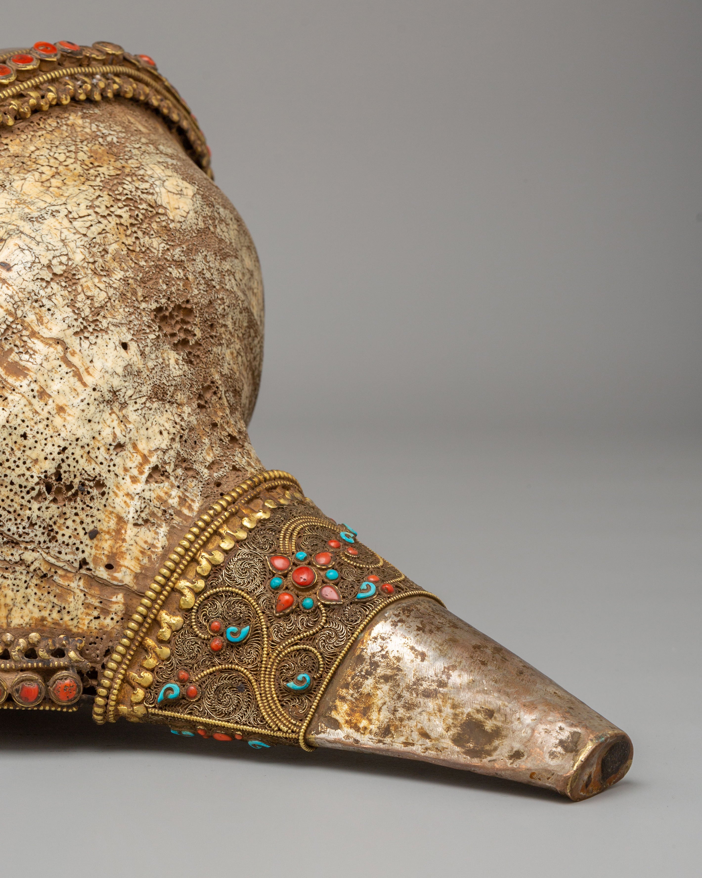 Handmade Decorative Sankha with Base | Antique Conch Shell Spiritual Decor