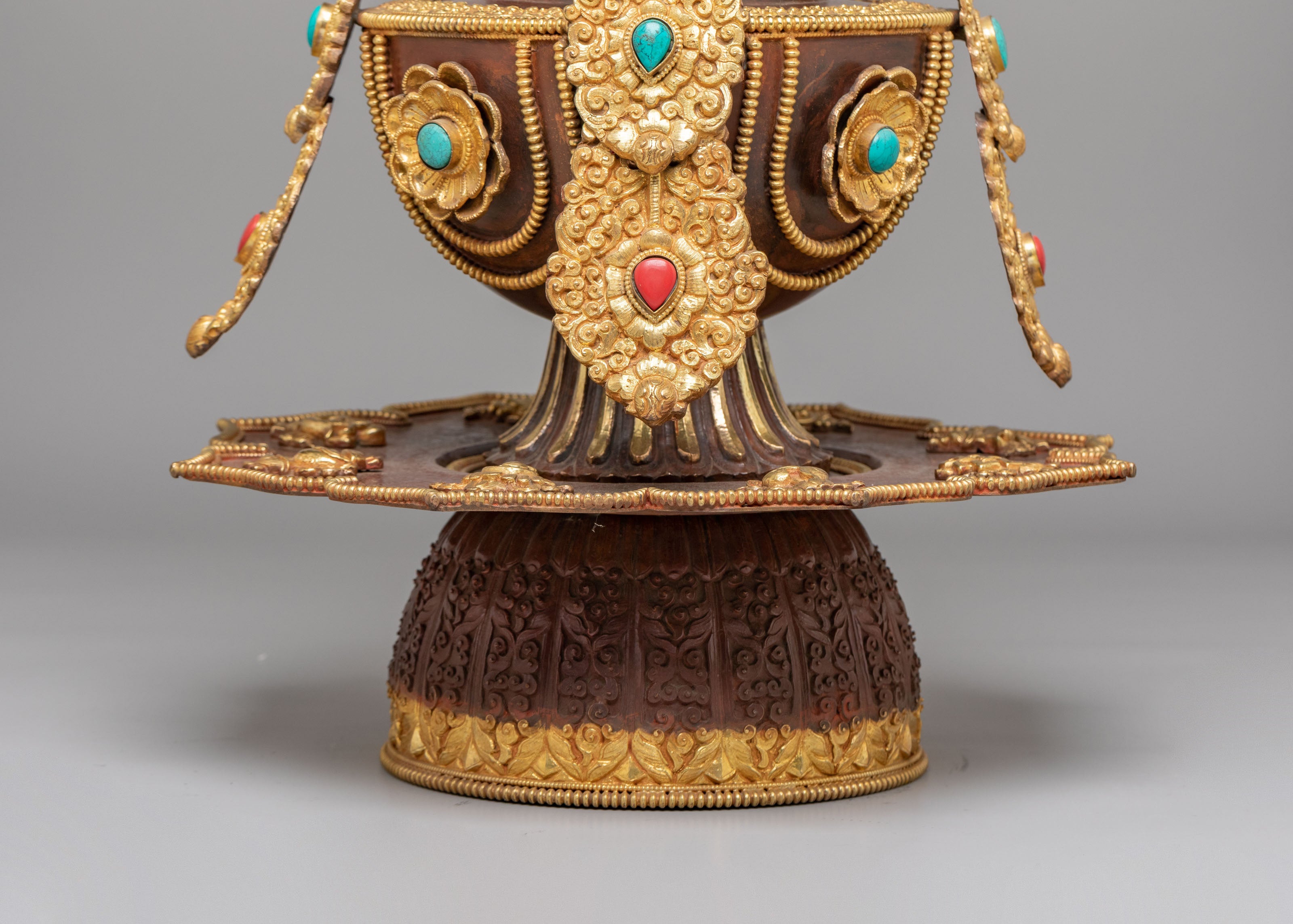 Himalayan Sacred Long Life Vessel | Gold Plated Copper Buddhist Ritual Vessel