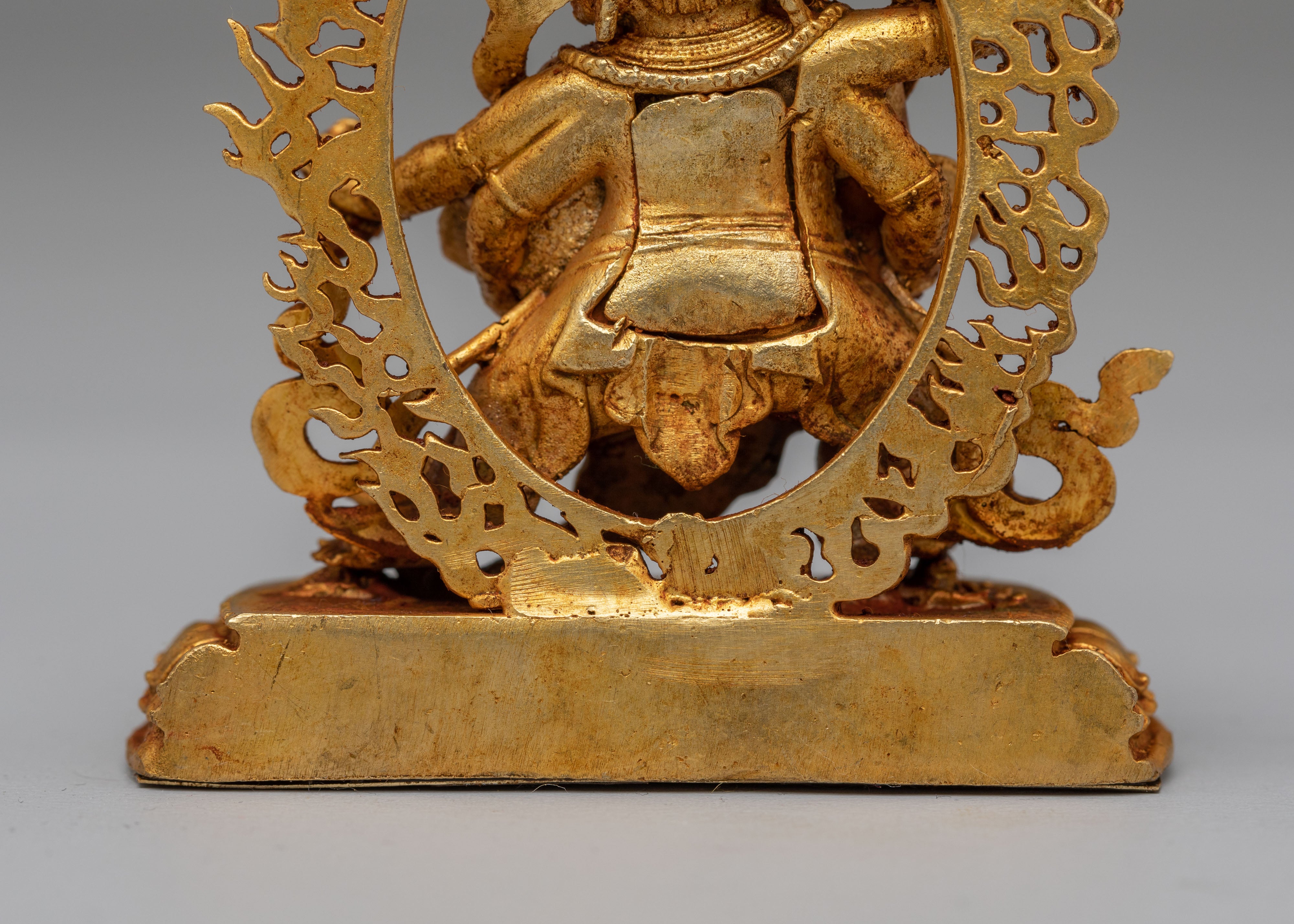 Tibetan Red Dzambhala Wealth Deity Statue | Handcrafted Copper Body with Gold Plating