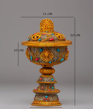 Electro Gold Plated Butter Lamp Set for Ritual Use | Tibetan Altar Decor