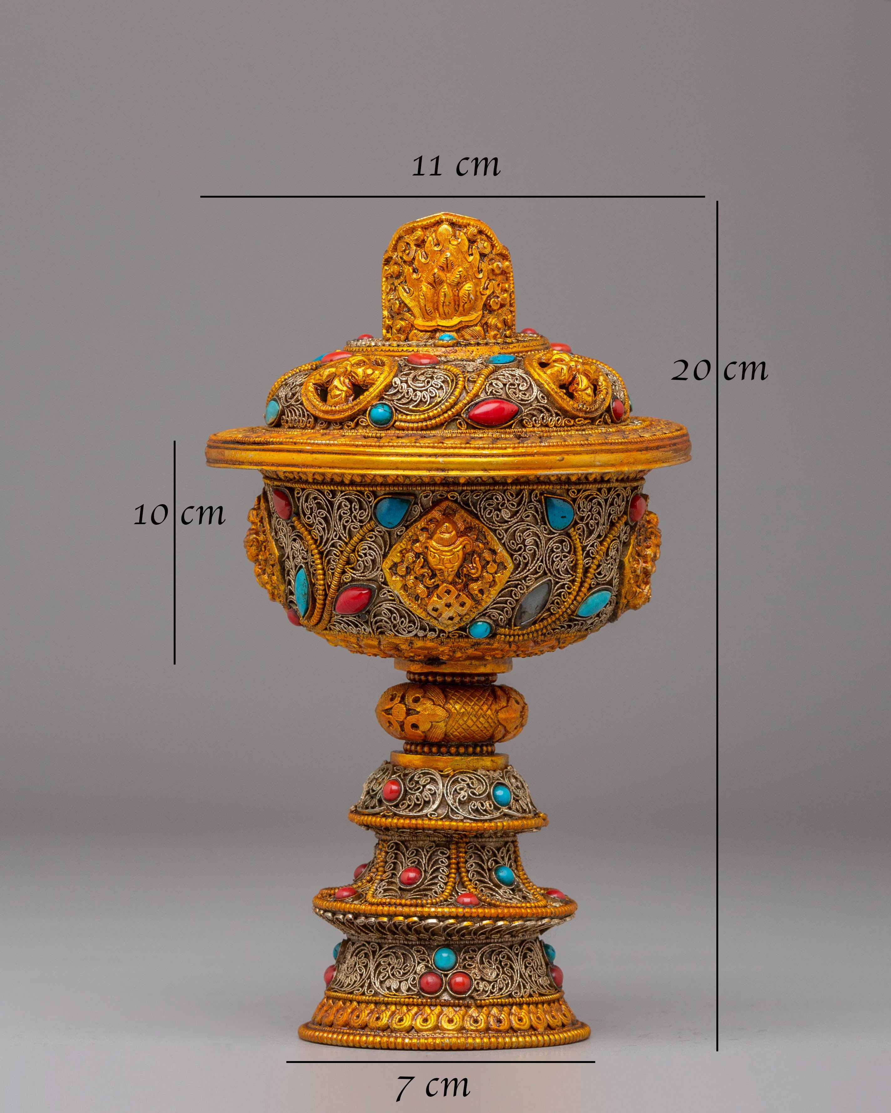 Electro Gold Plated Butter Lamp Set for Ritual Use | Tibetan Altar Decor
