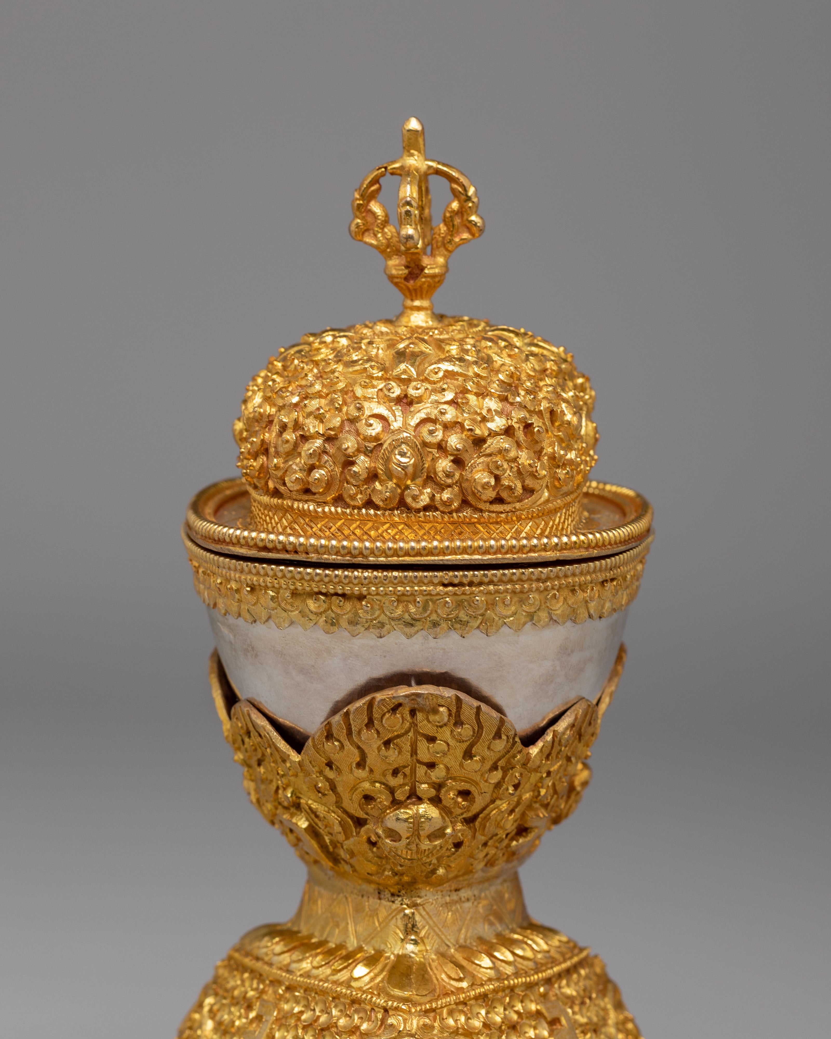 Spiritual Handcrafted Ritual Kapala Set | Gold & Silver Plated Tibetan Vessels