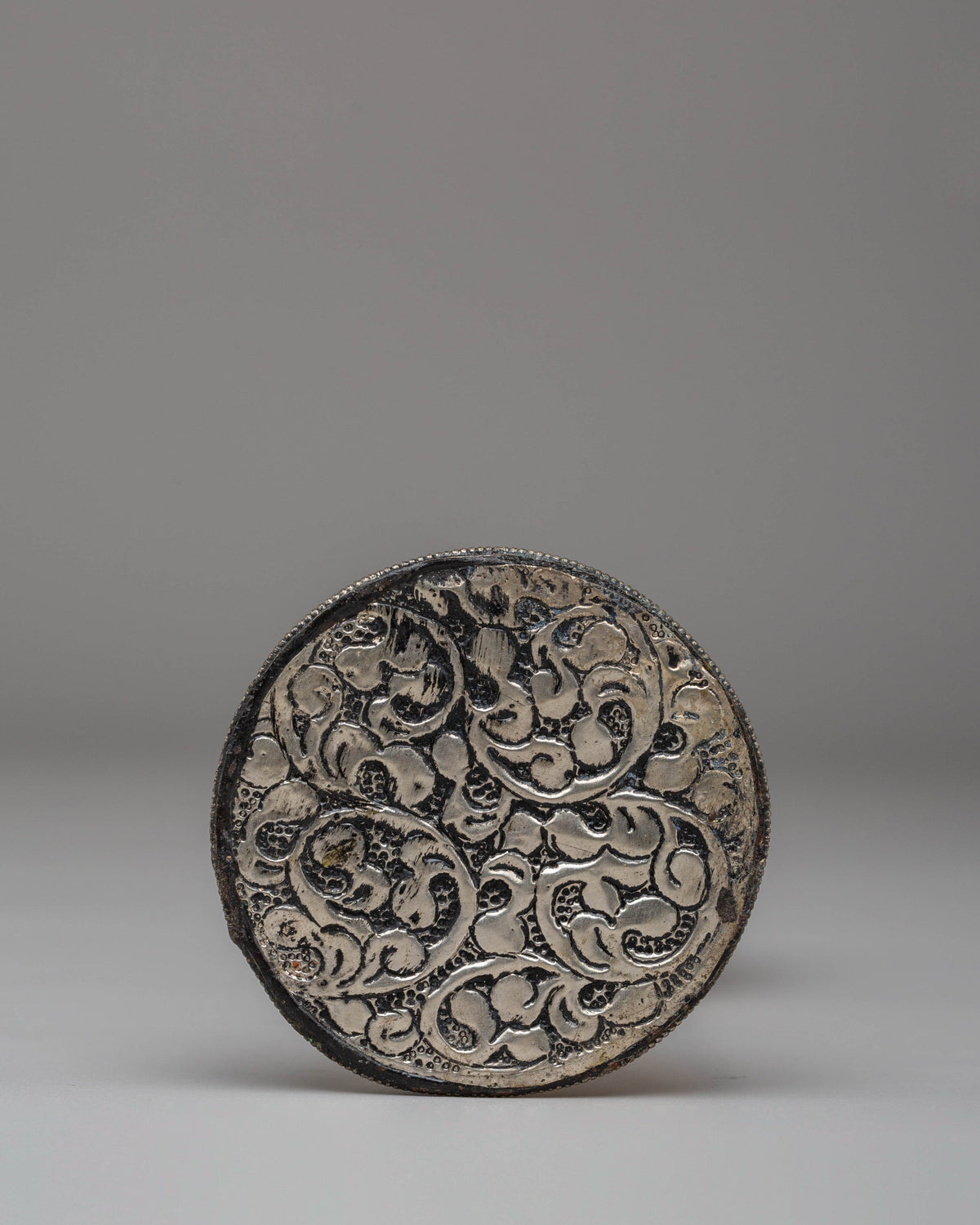 Tibetan Stamp for Rituals | Silver & Conch Shell Buddhist Ritual Object