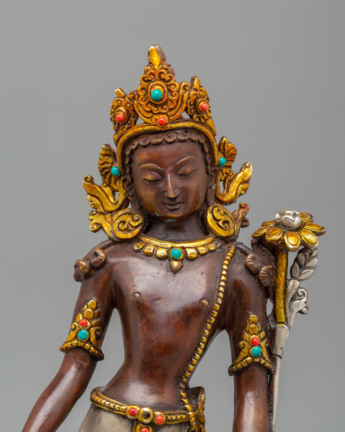 Buddhist Goddess Tara Statue | Oxidized Copper Body with Silver Gold Plating