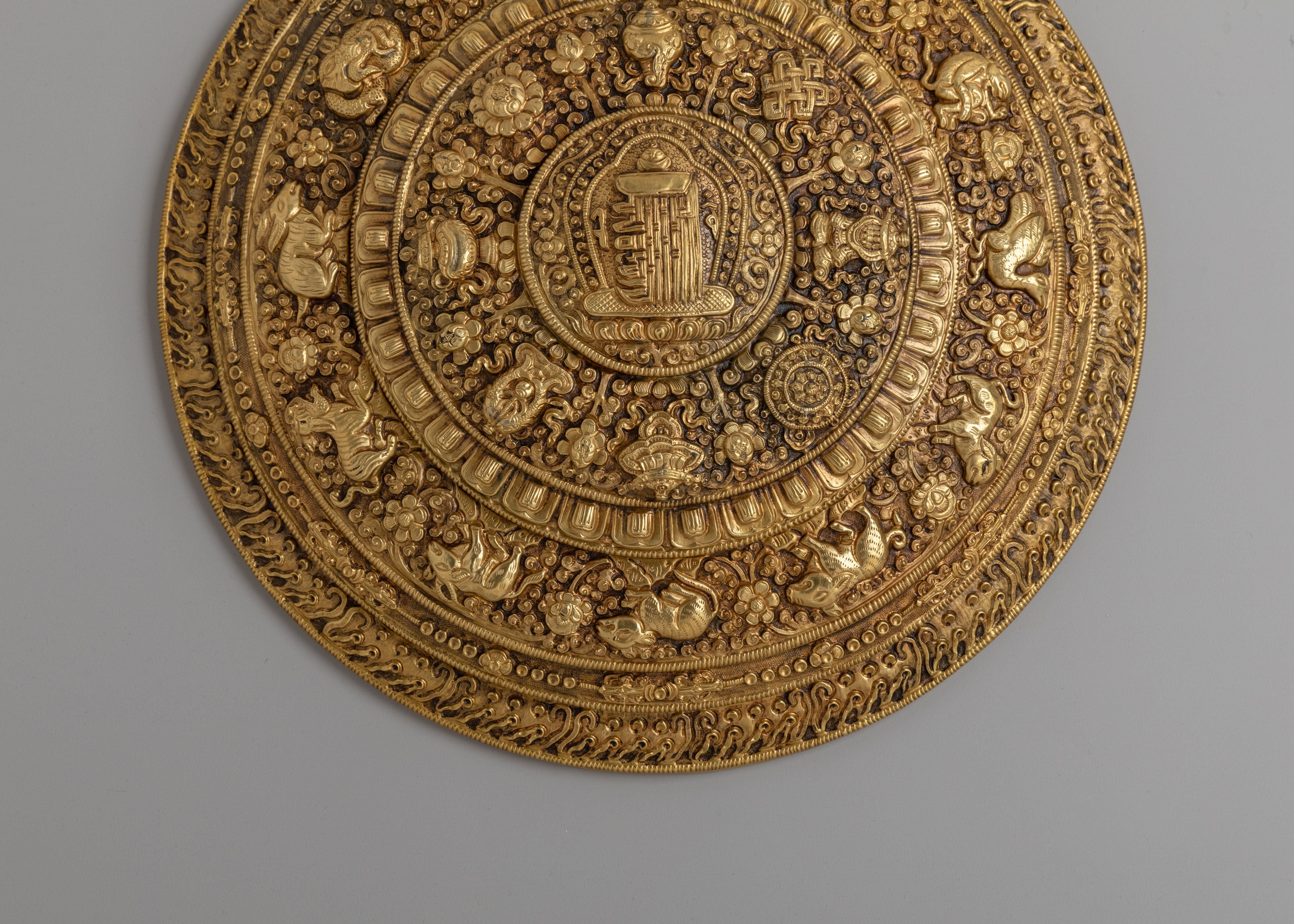Buddhist Mandala Wall Hanging | Gold Plated Tibetan Wall Decor