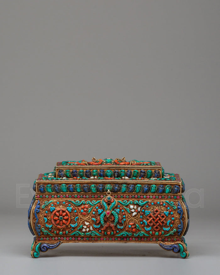 Decorative Jewelry Box | Handcrafted Silver and Copper Box with Semi-Precious Stones