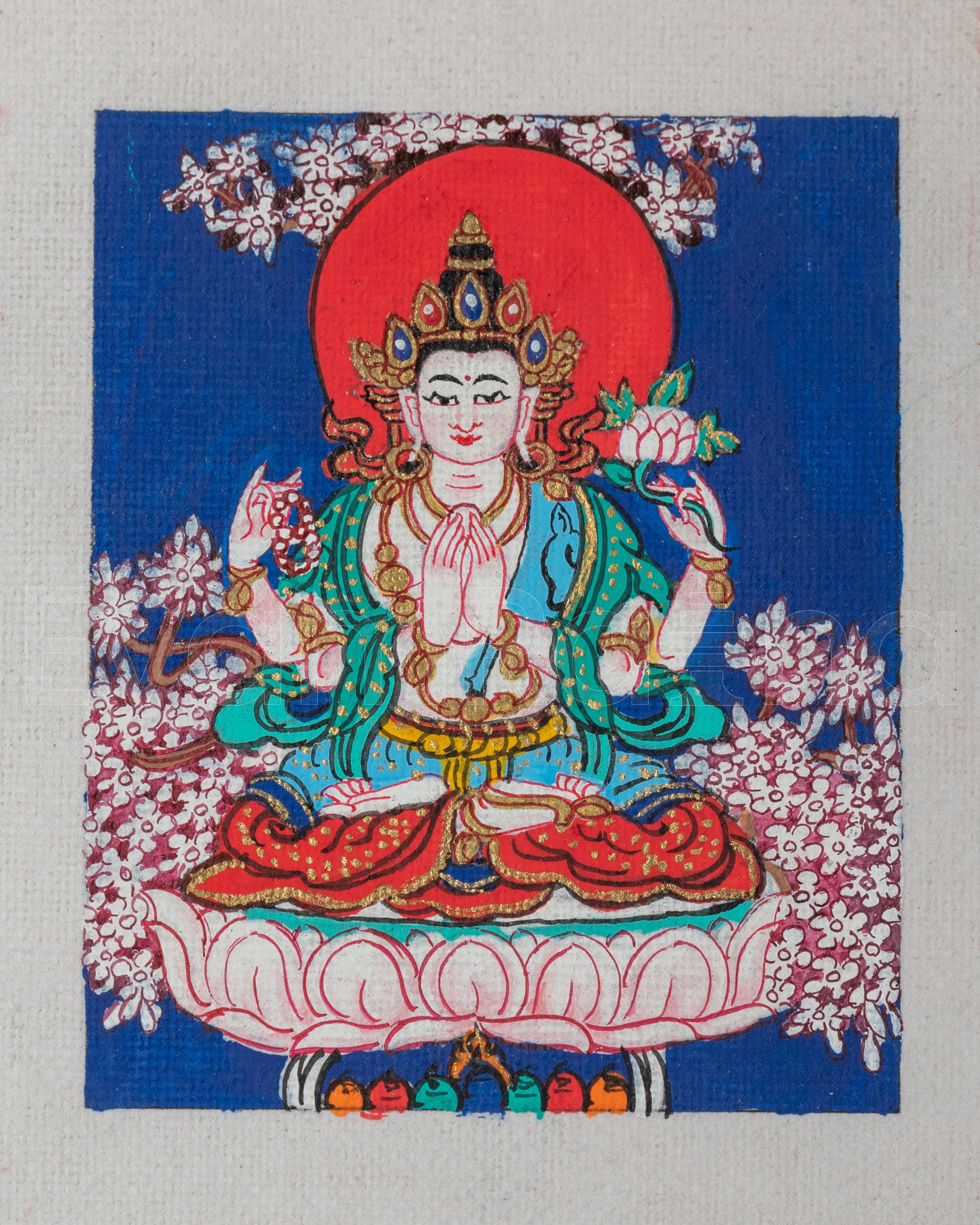 Chenrezig Handmade Thangka for Locket 
