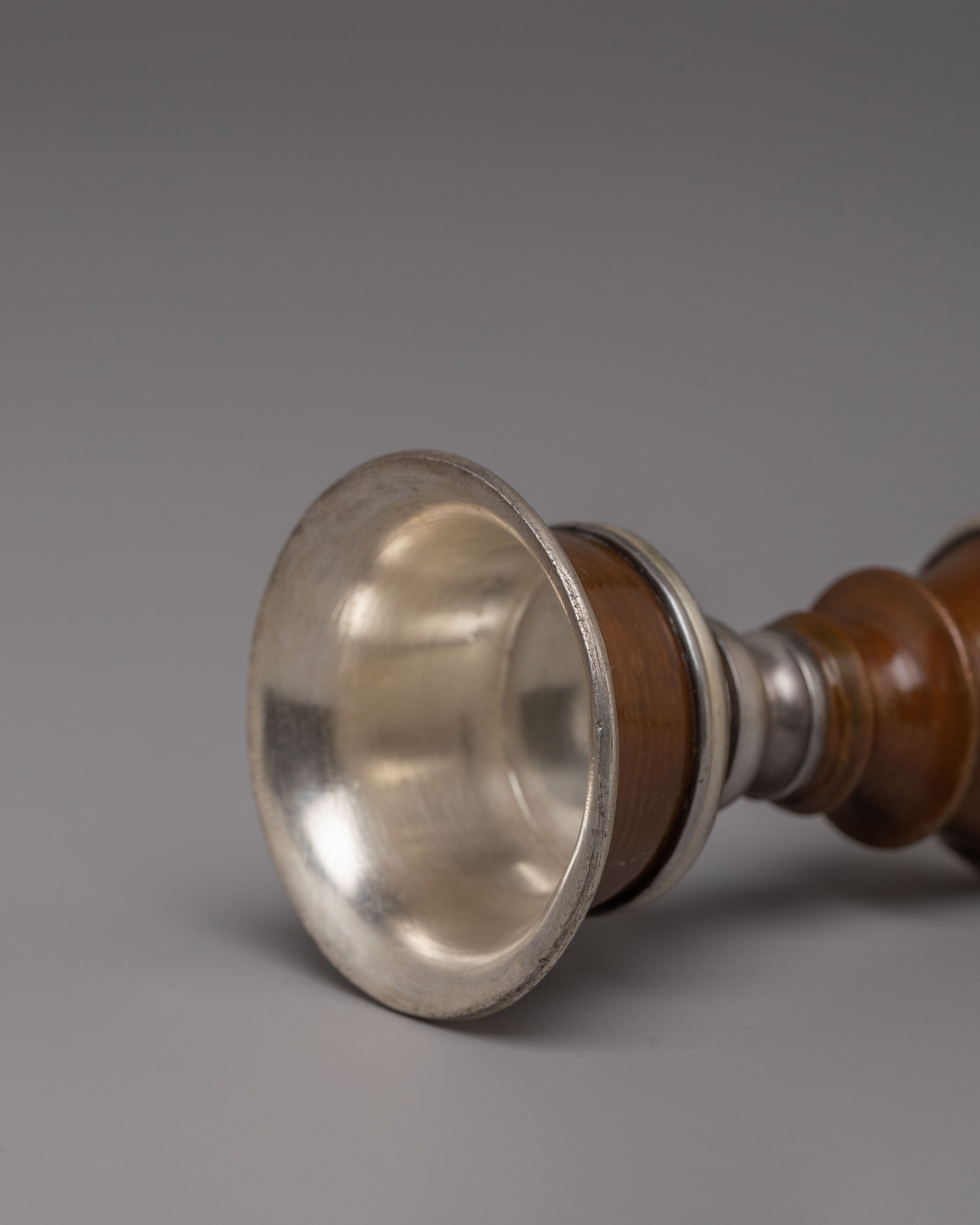 Handcrafted Oxidized Copper Butter Lamp for Offering with Silver Plating