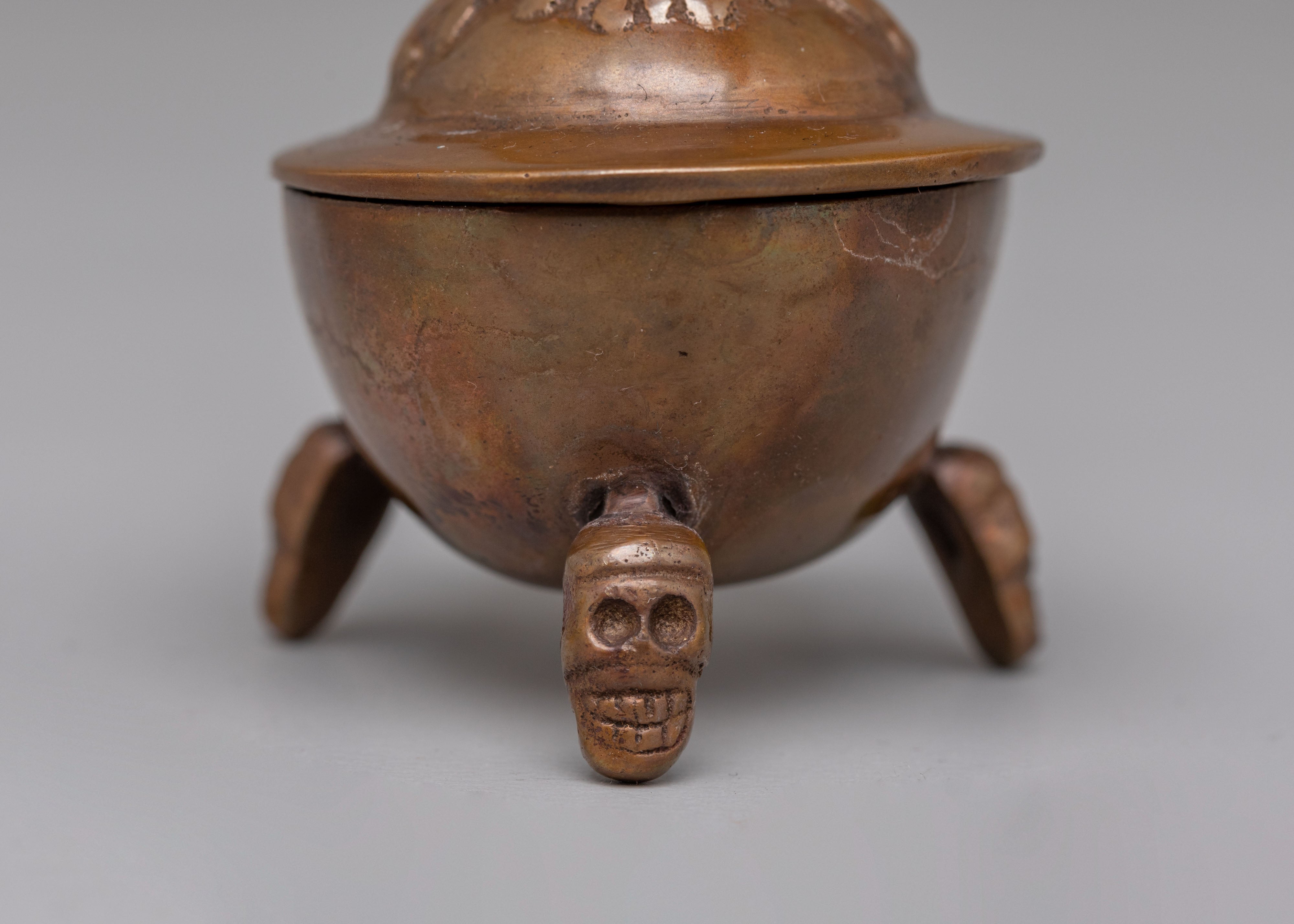 Sacred Himalayan Kapala Vessel | Oxidized Brass Ritual Skull Cup