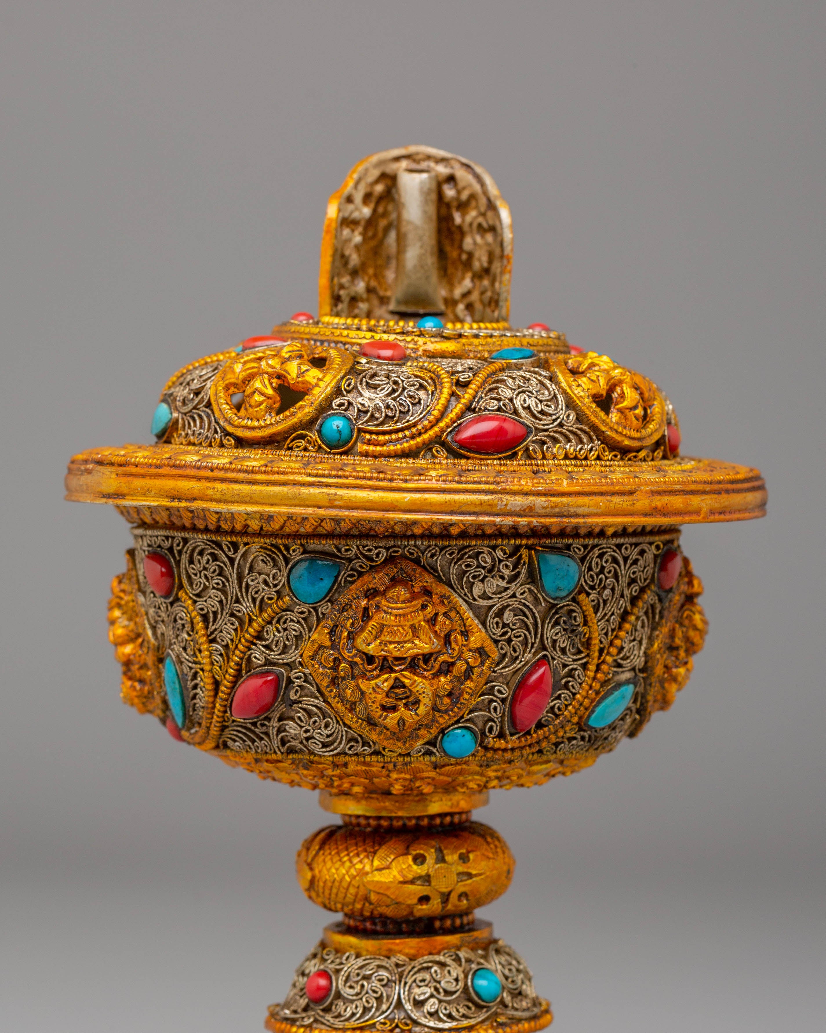 Electro Gold Plated Butter Lamp Set for Ritual Use | Tibetan Altar Decor