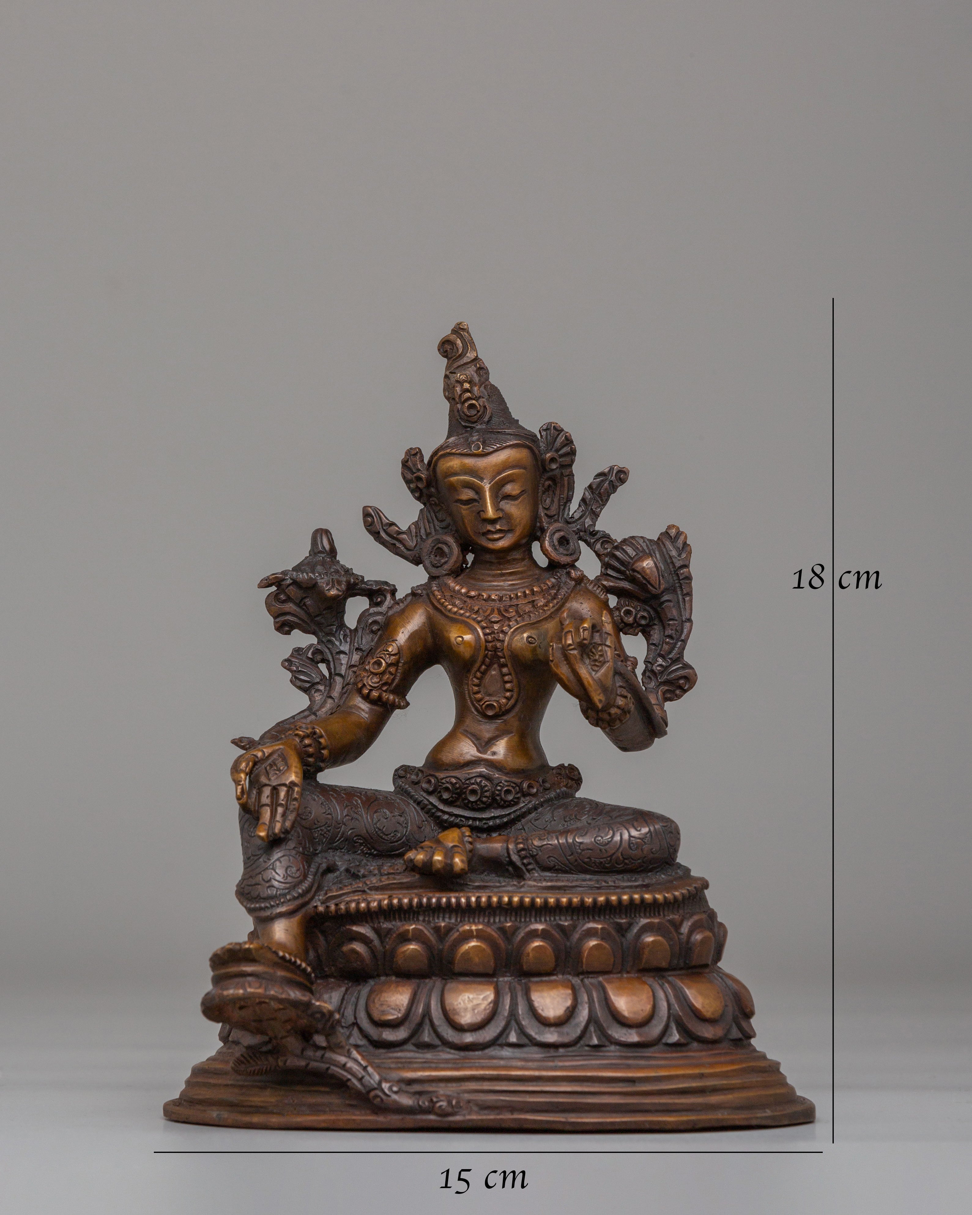 Himalayan Green Tara Goddess Statue | Oxidized Copper Tibetan Protector