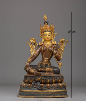 24K Gold Glided Statue of Green Tara | Enlightened Tara