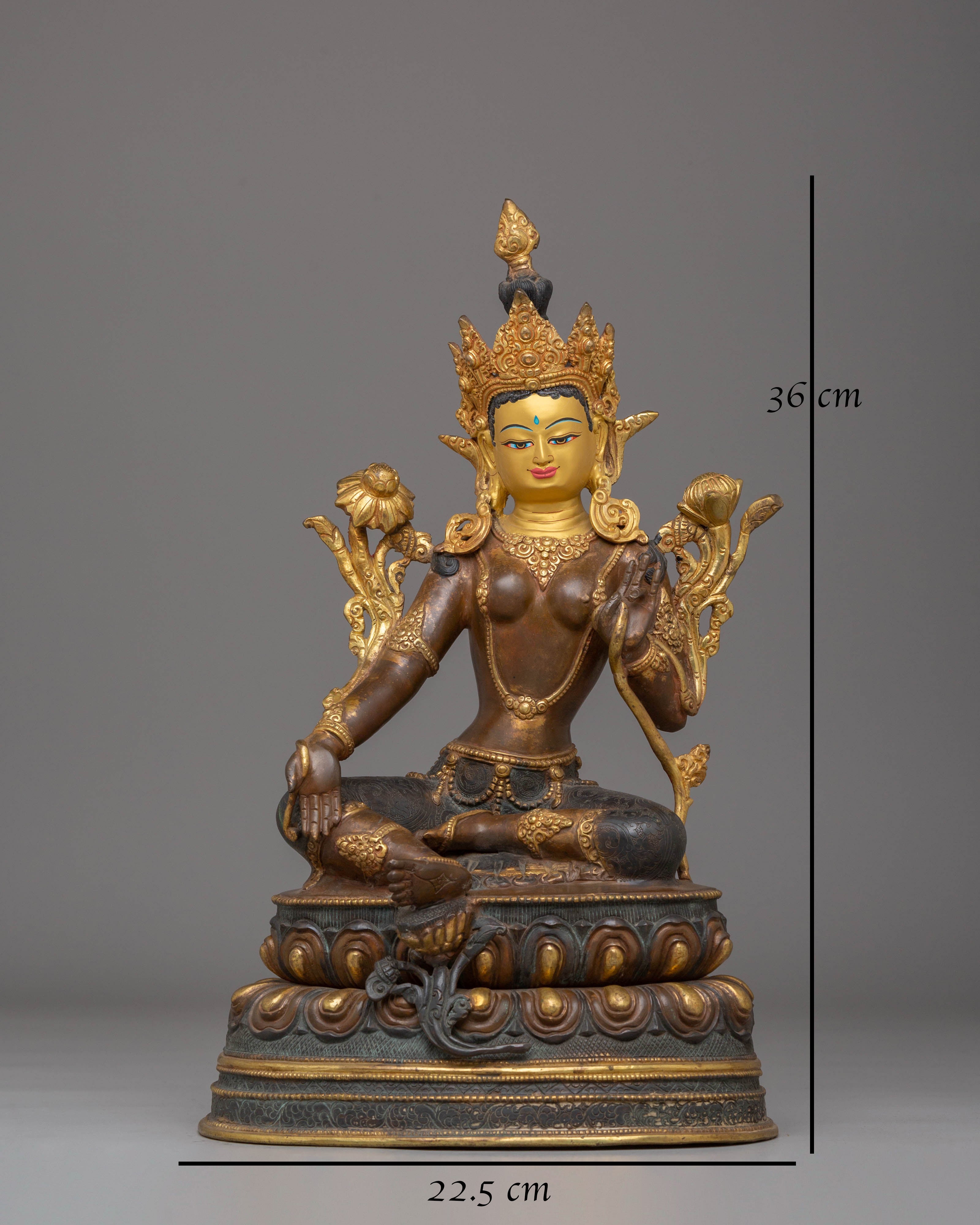 24K Gold Glided Statue of Green Tara | Enlightened Tara
