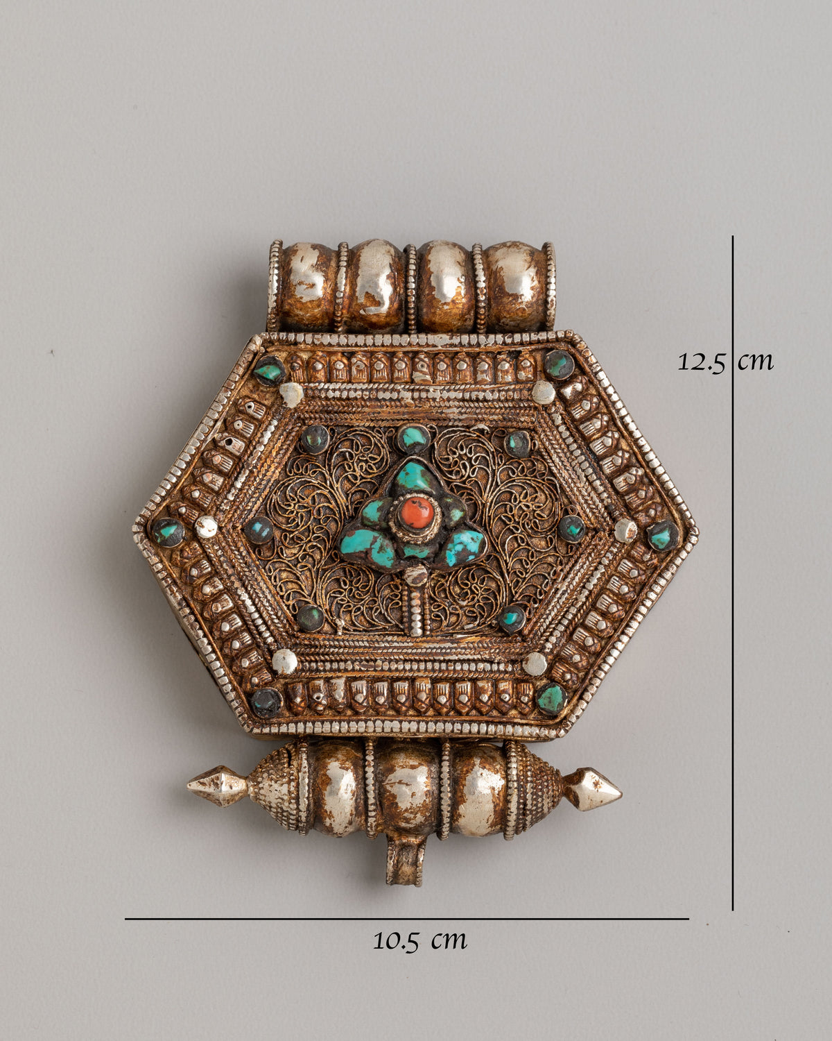Tibetan Ghau Box Locket for Altar | 92.5 Sterling Silver Fire Gilt Box
