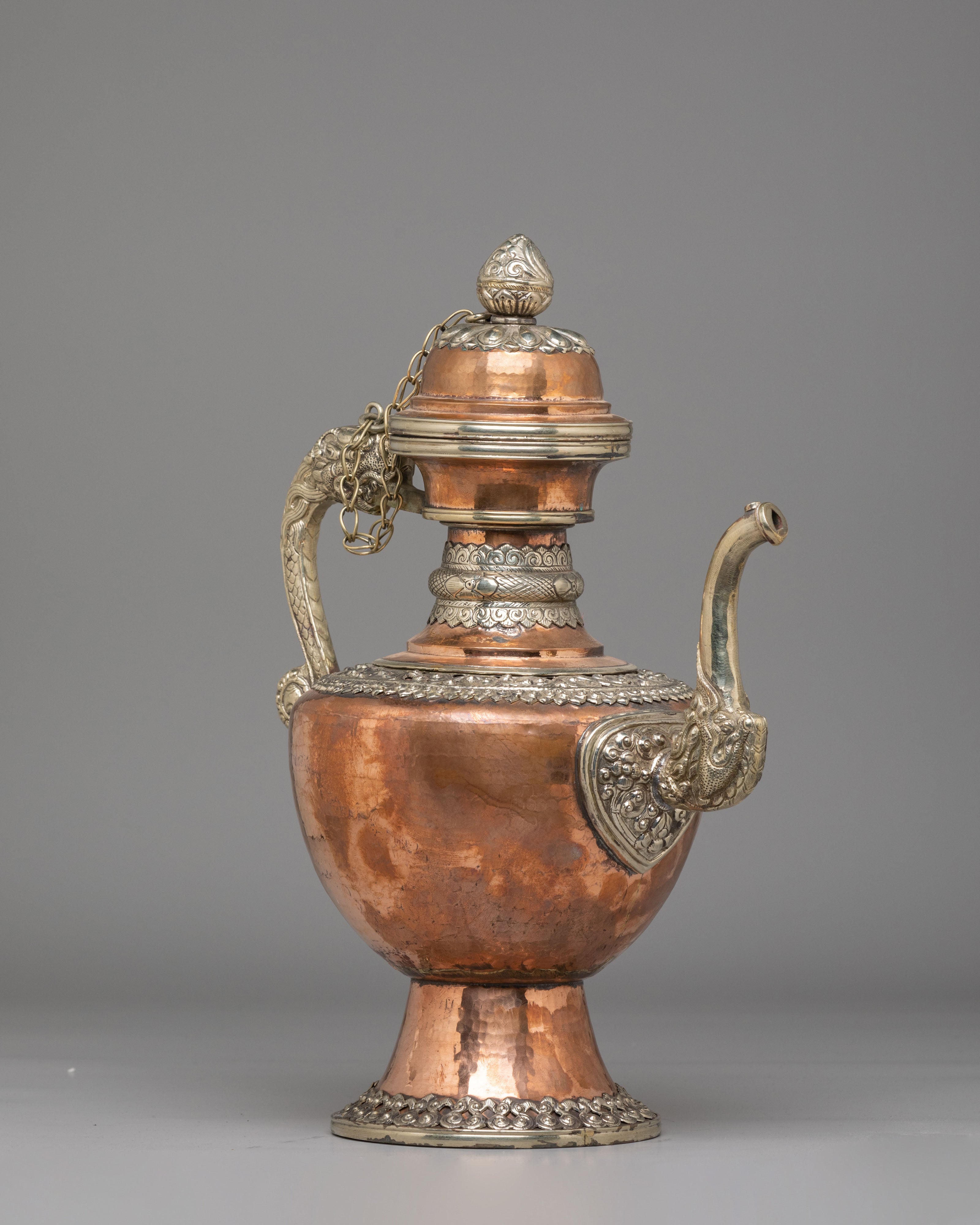 Himalayan Sacred Tea Pot Set | Handcrafted Copper and White Metal Vessels