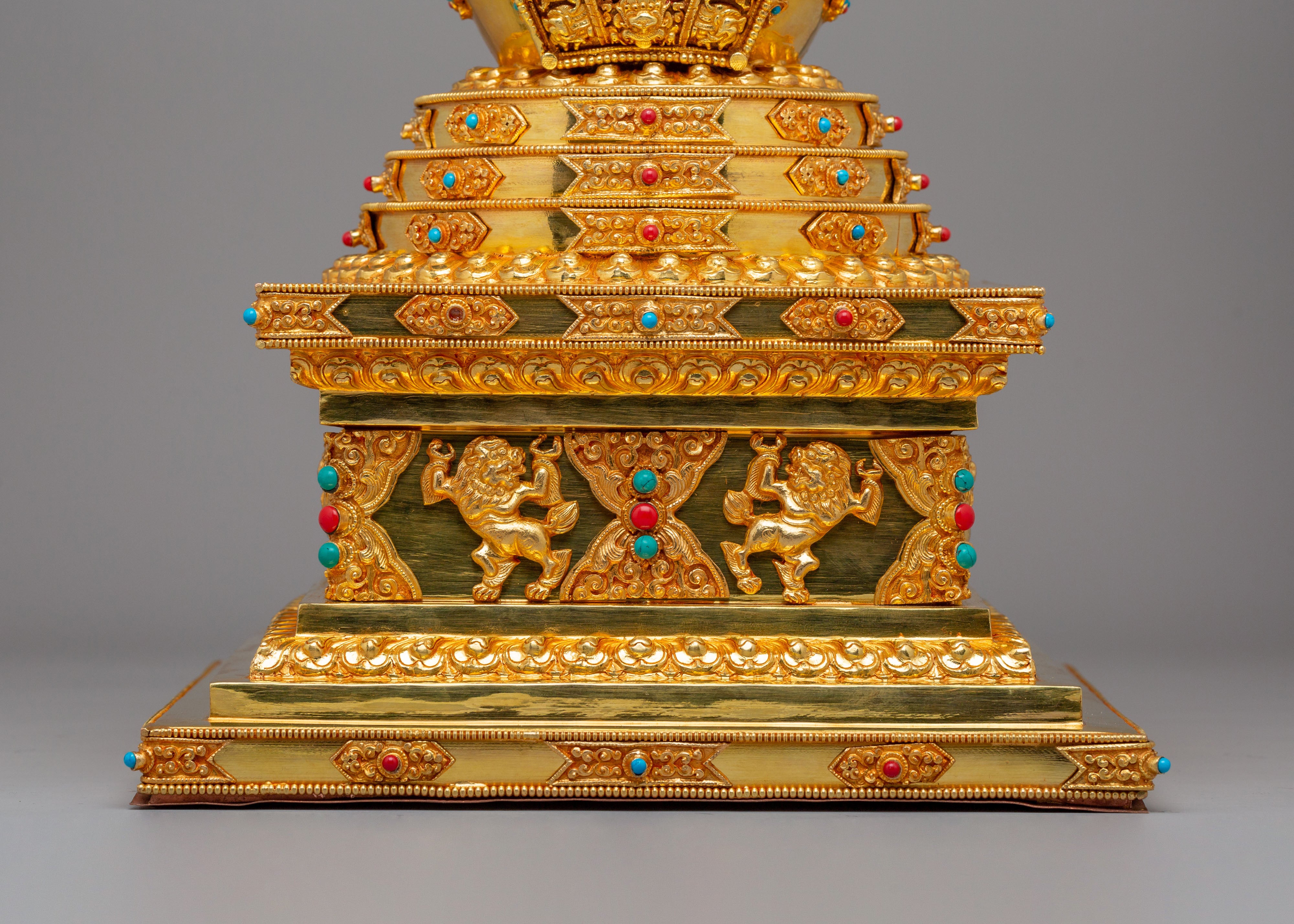 Handcrafted Stupa of Complete Victory | 24K Gold Plated with Gemstones