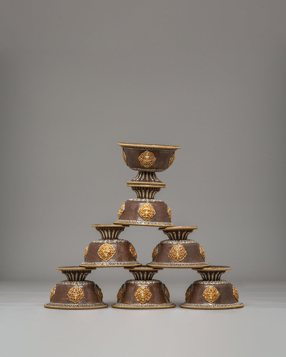Sacred Seven Water Offering Bowl Set | Traditional Tibetan Ritual Bowls