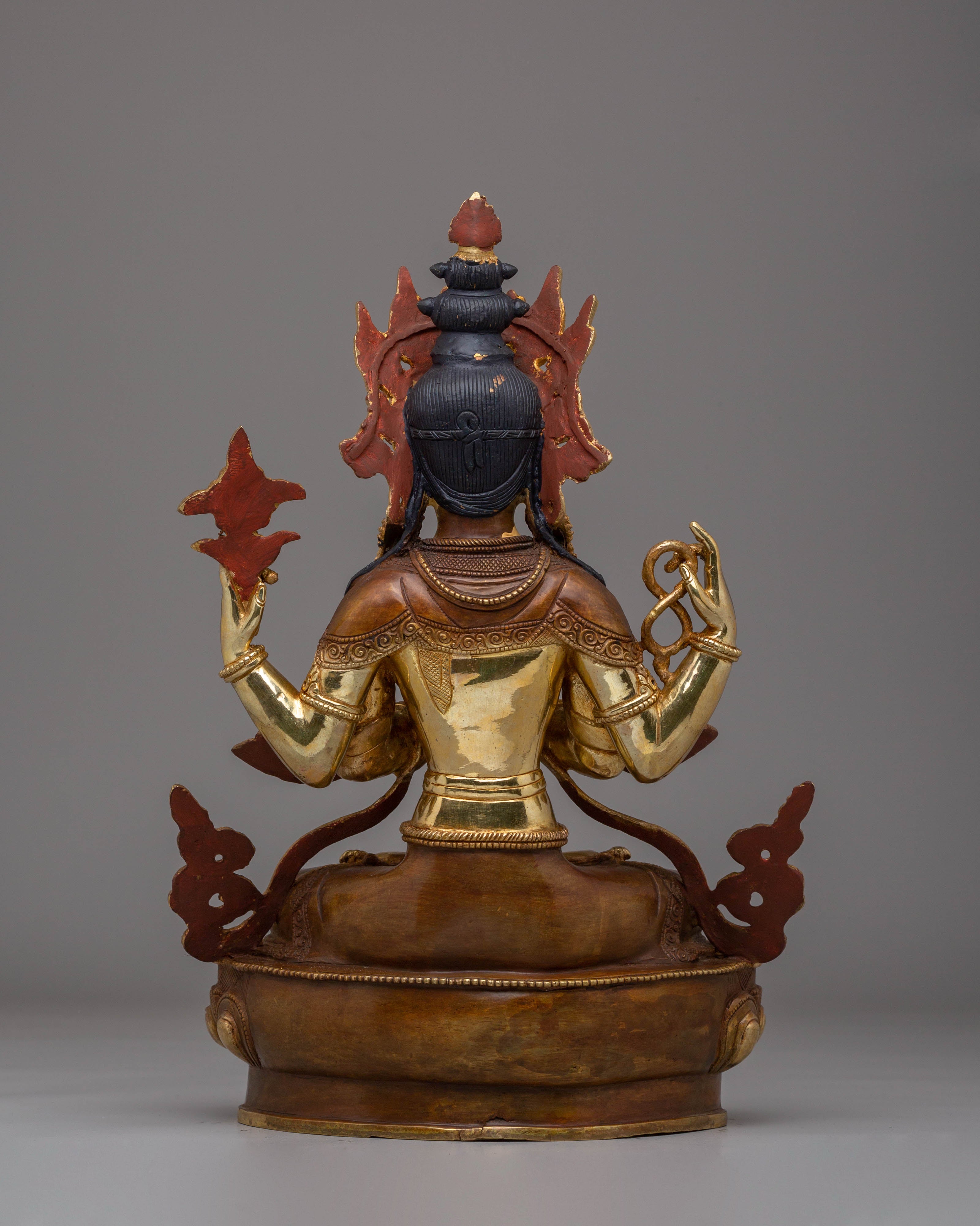 Handmade Golden Statue of Chenrezig | Tibetan Artwork