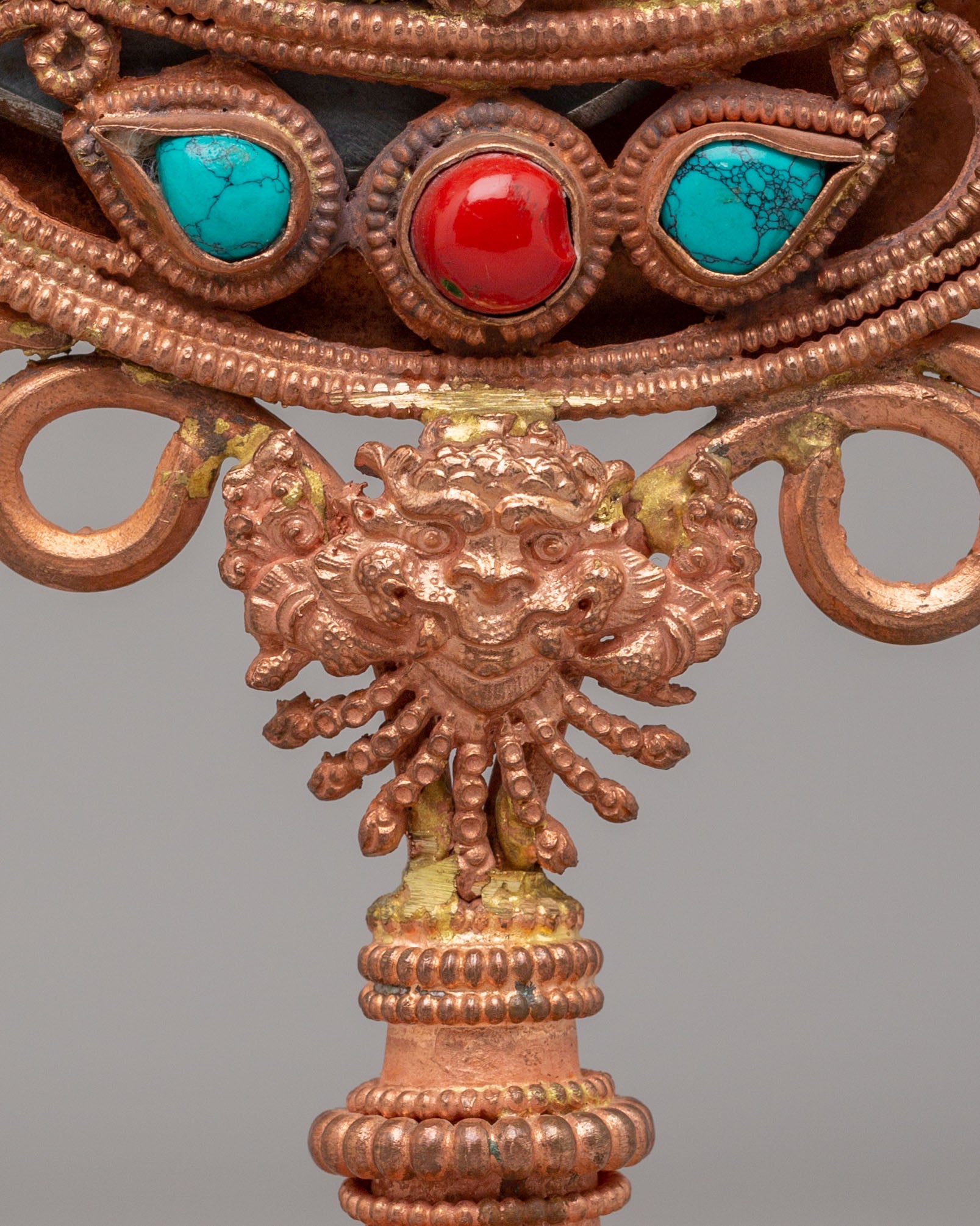 Kartika Ritual Knife With Stand | Copper Kartika with Coral and Turquoise