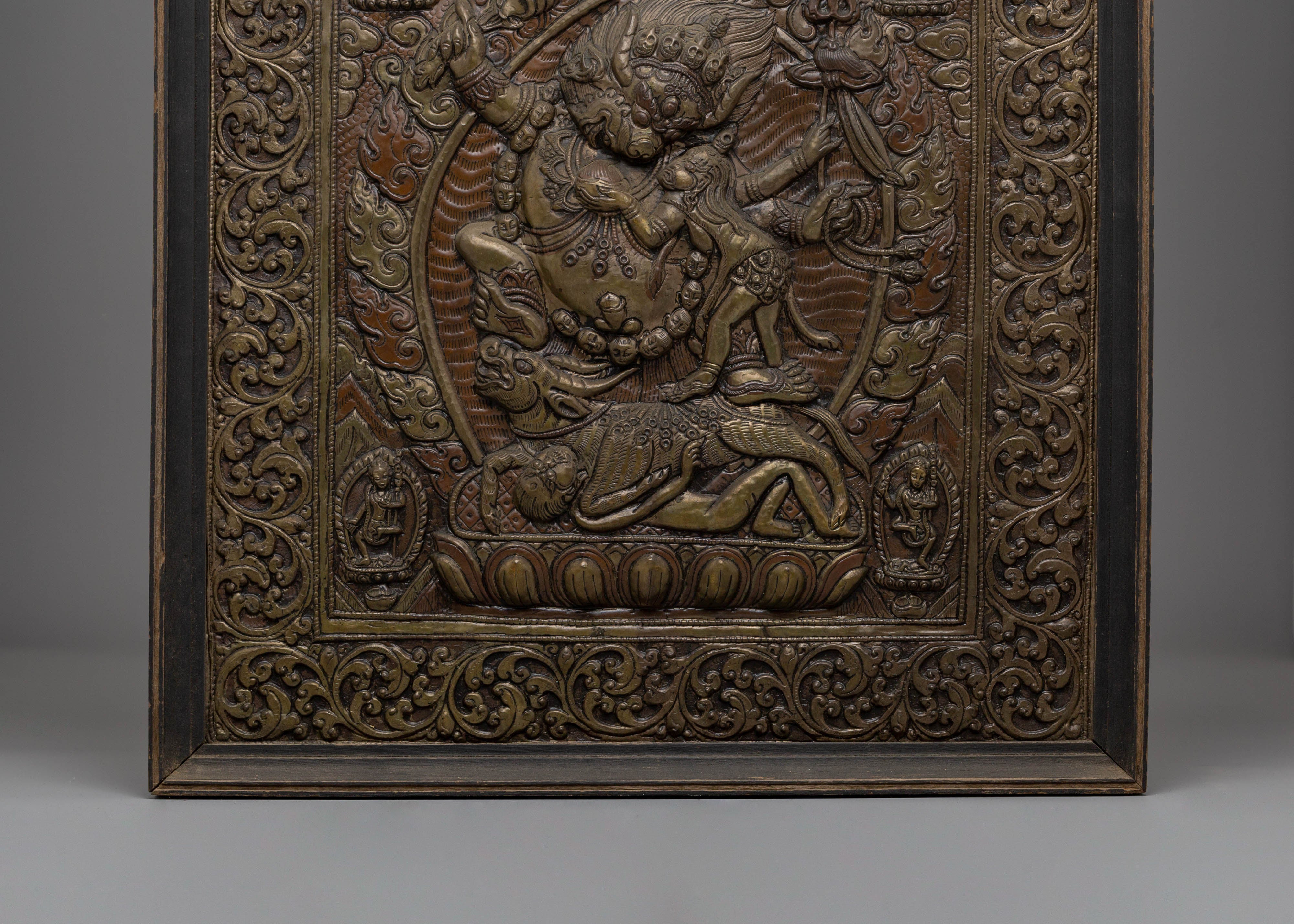 Handcarved Yama Wall Hanging | Tibetan Buddhist Copper and Wood Art