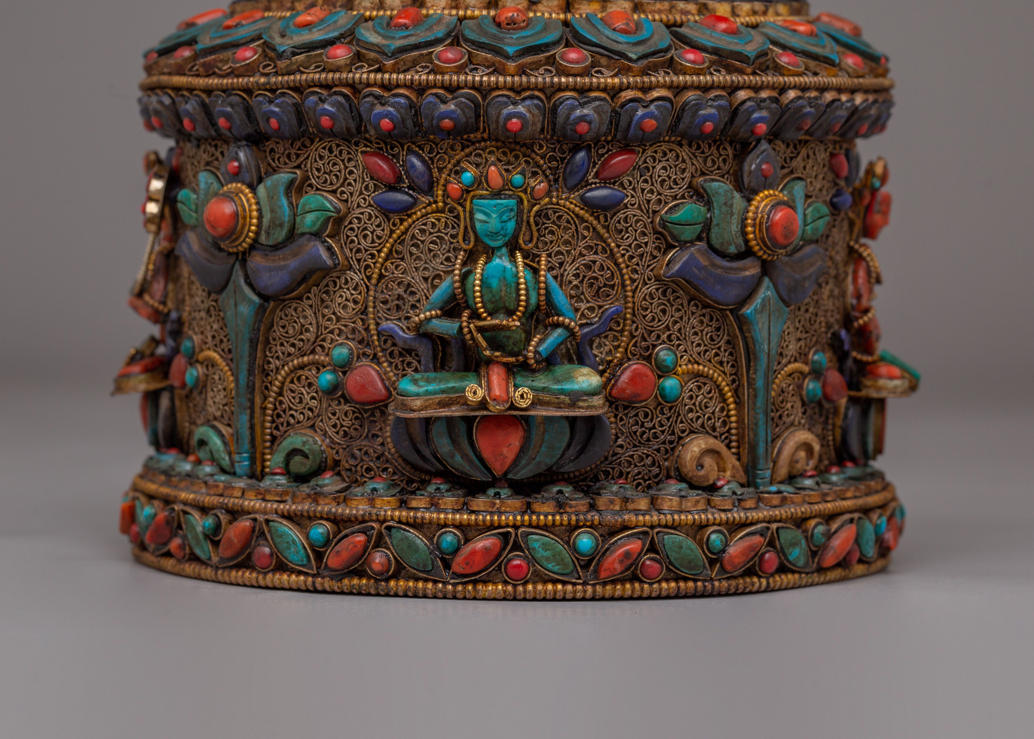 Tibetan Vajra with Dharma Dhatu | Gemstone-Inlaid Buddhist Sacred Artwork