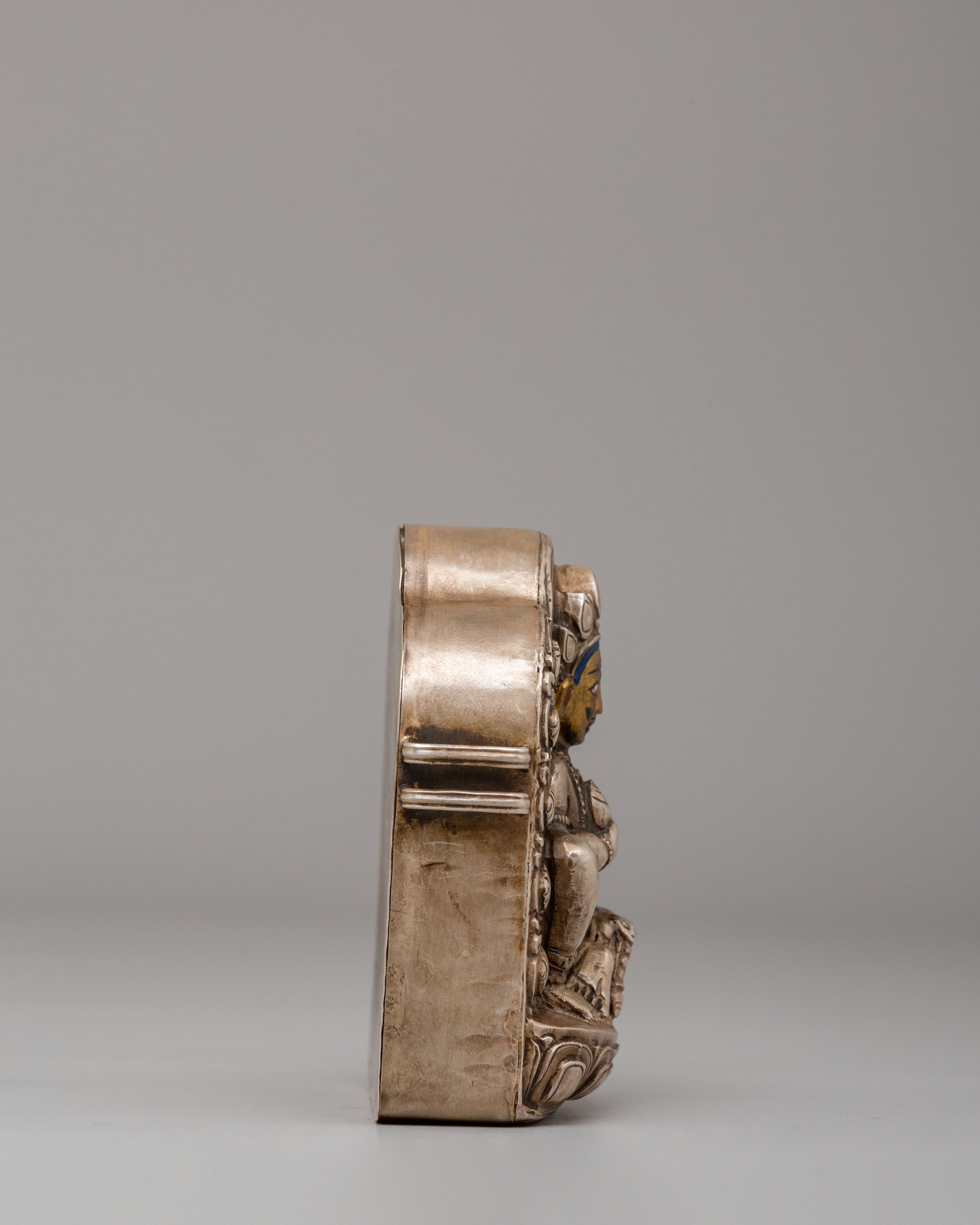 Spiritual Dzambhala Ghau Box | Silver Buddhist Treasure Box