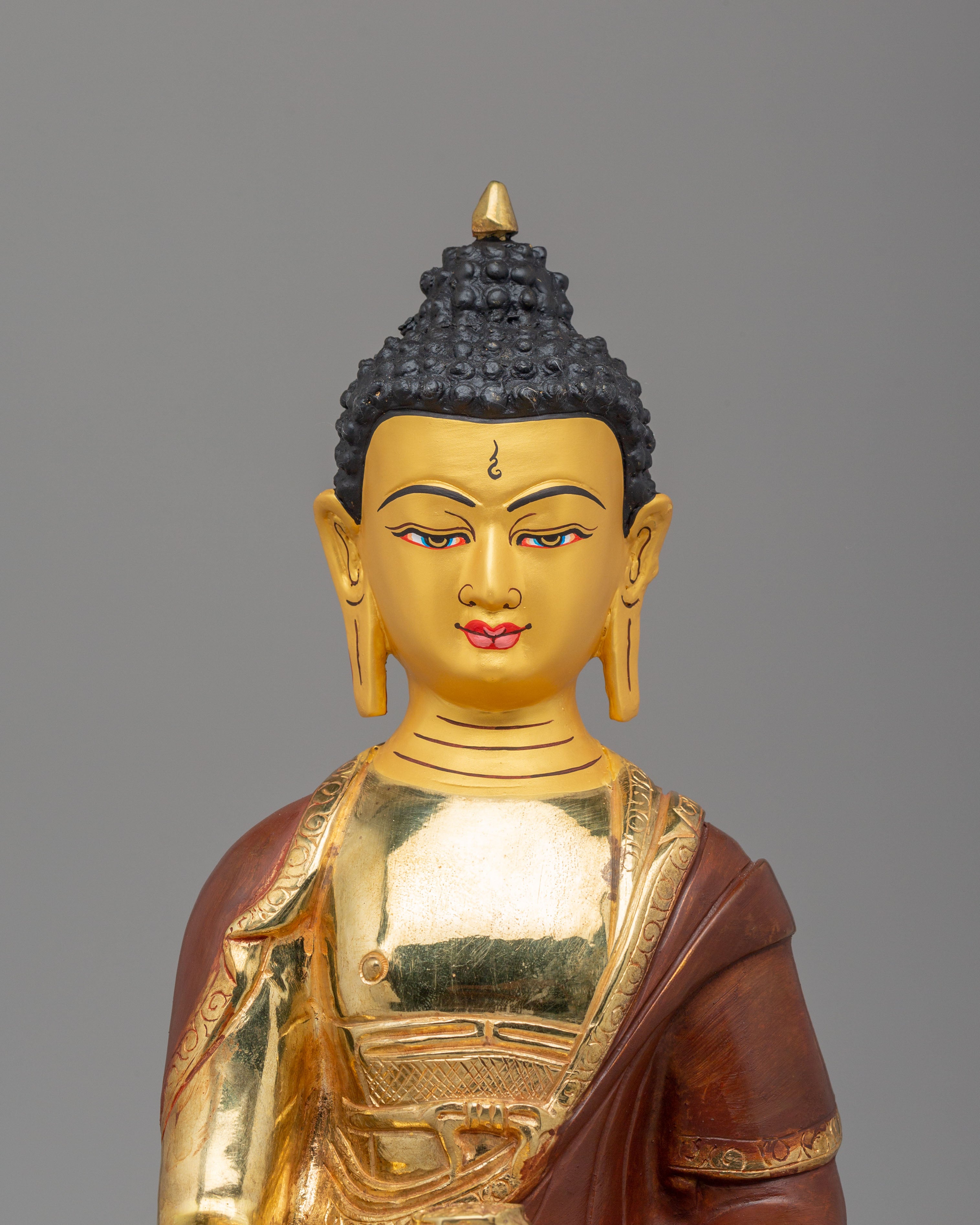 Sacred Tibetan Shakyamuni Buddha Sculpture | Gold Plated Meditation Altar Decor