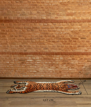 Handwoven Boho Style Tiger Rug | Tibetan & New Zealand Wool with Viscose Accents