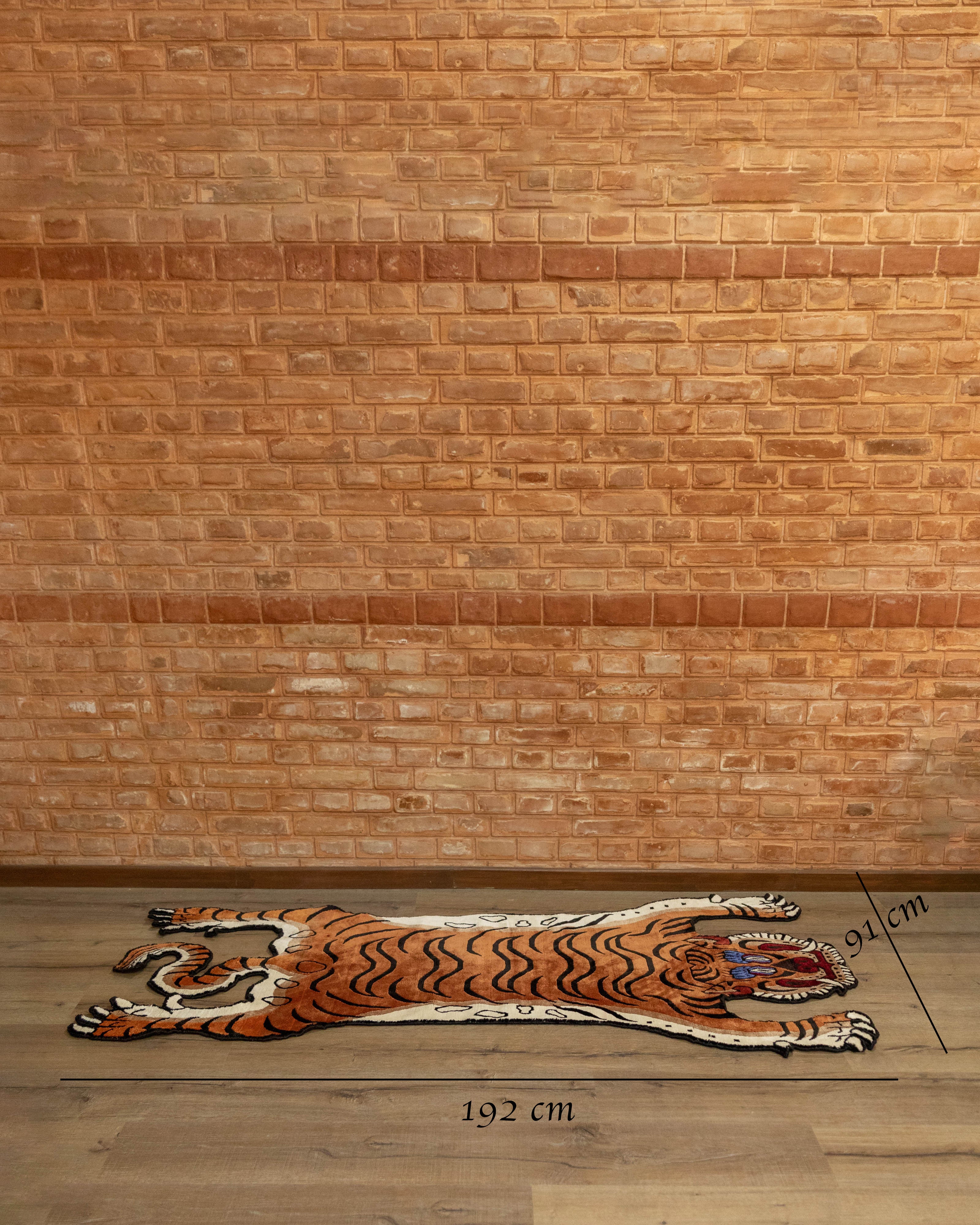 Handwoven Boho Style Tiger Rug | Tibetan & New Zealand Wool with Viscose Accents