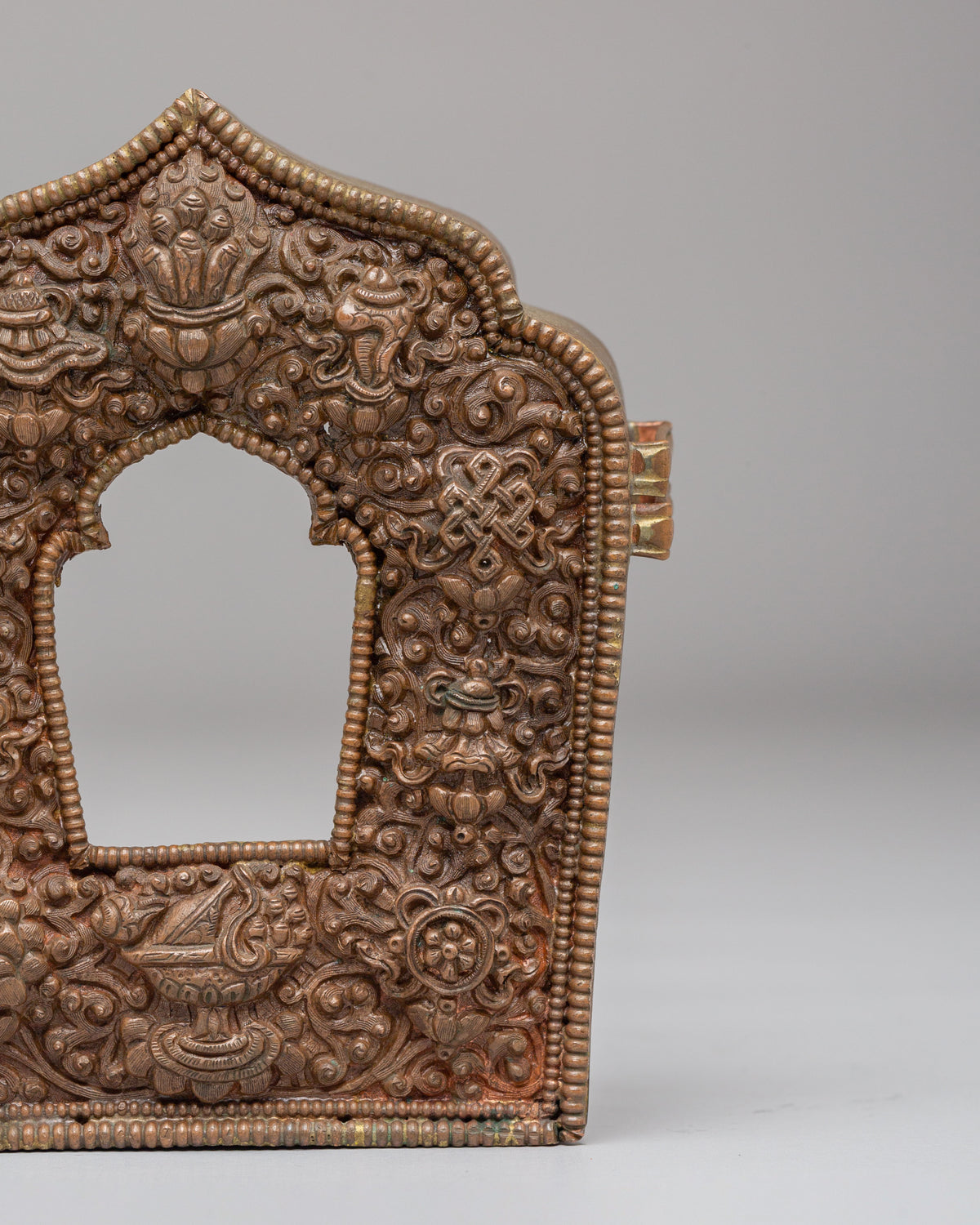 Himalayan Buddhist Altar Ghau Box | Copper Bronze Shrine Box