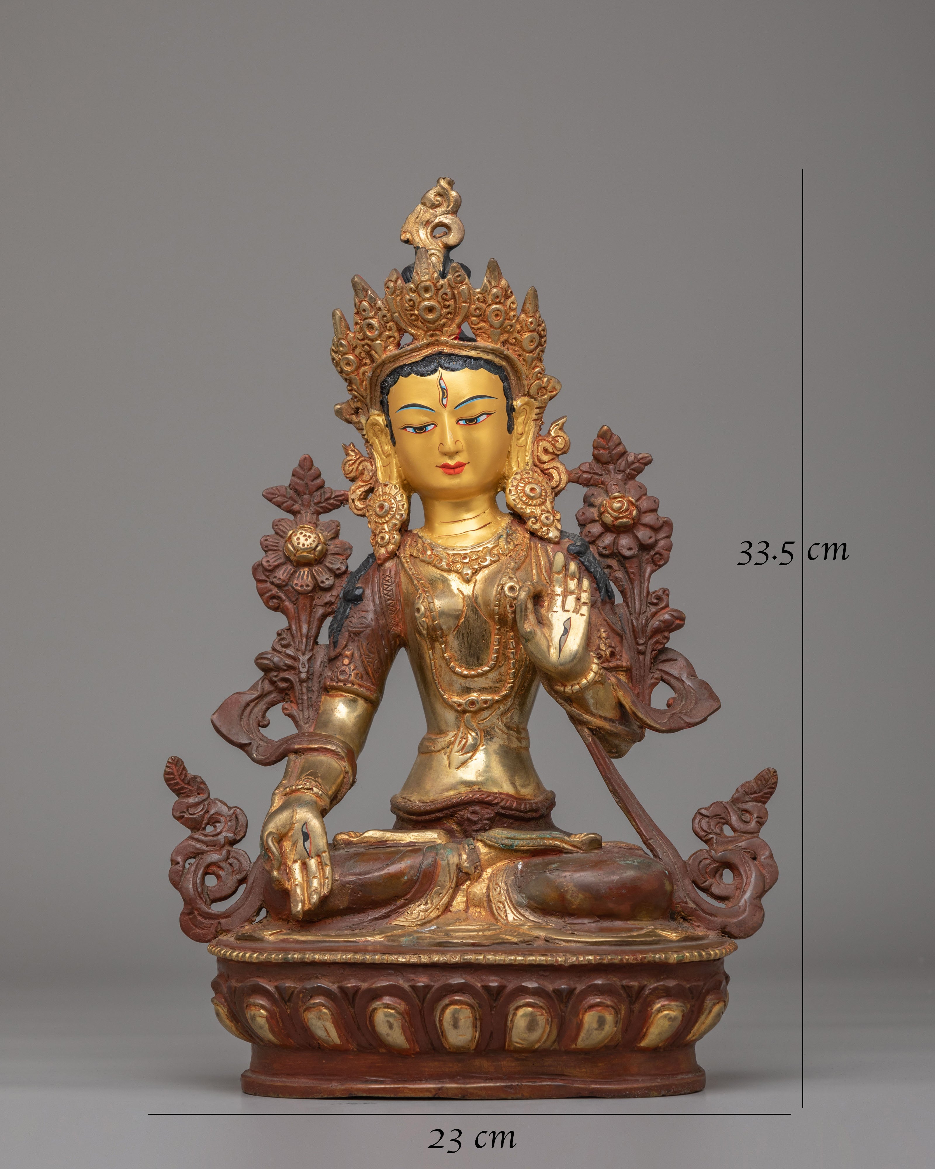 Sacred White Tara Sculpture | Mercury Gold-Plated Copper Buddhist Goddess