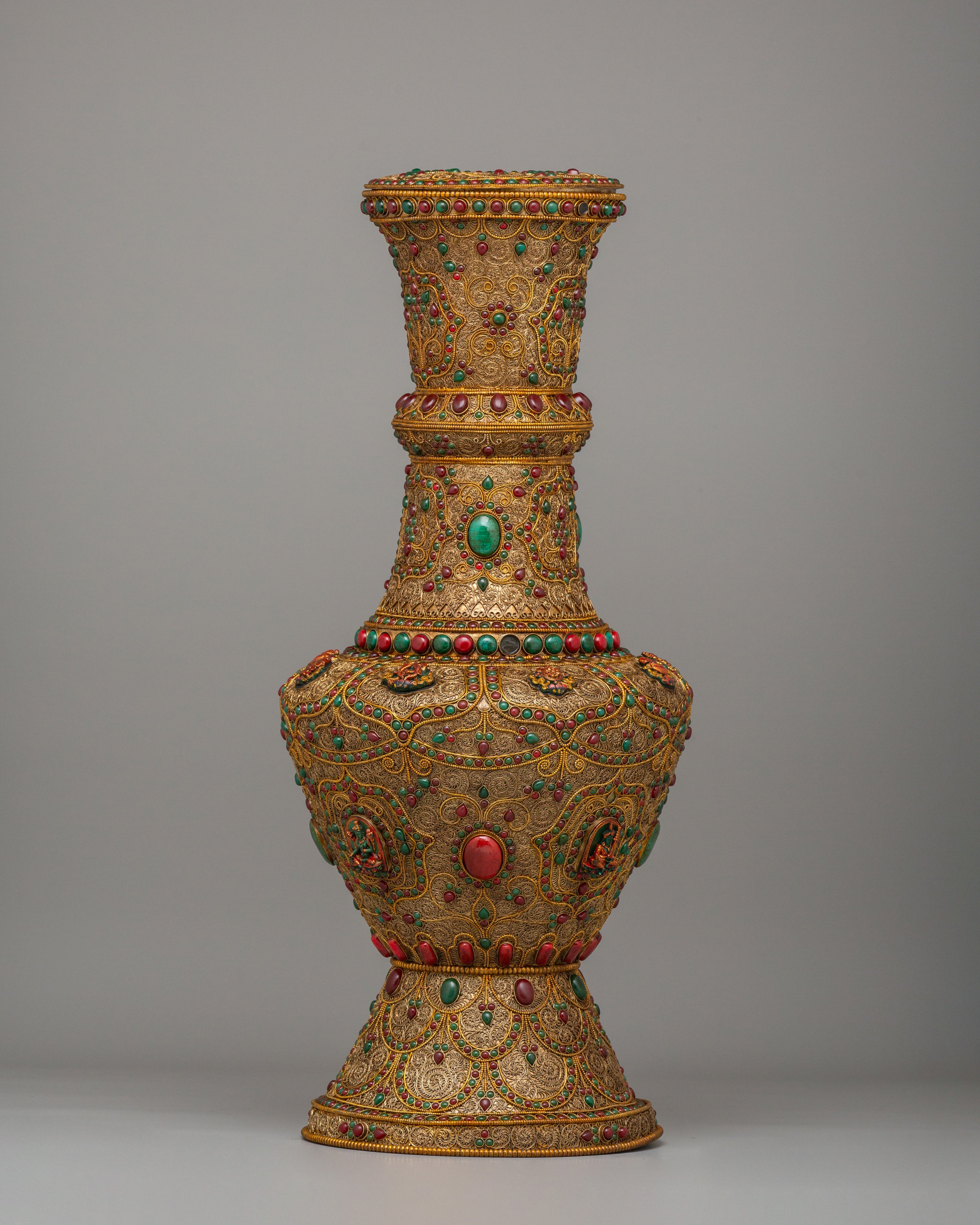 Traditional Flower Vase | Copper Gemstone Buddhist Altar Decor