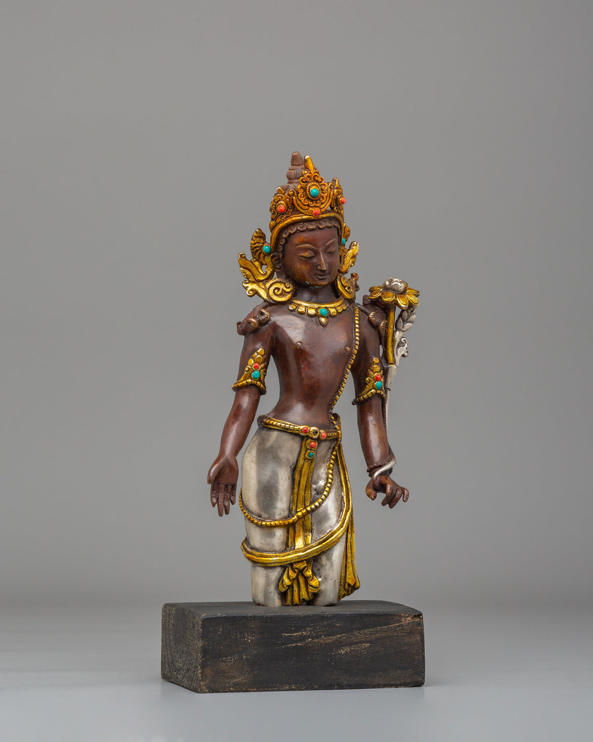 Buddhist Goddess Tara Statue | Oxidized Copper Body with Silver Gold Plating