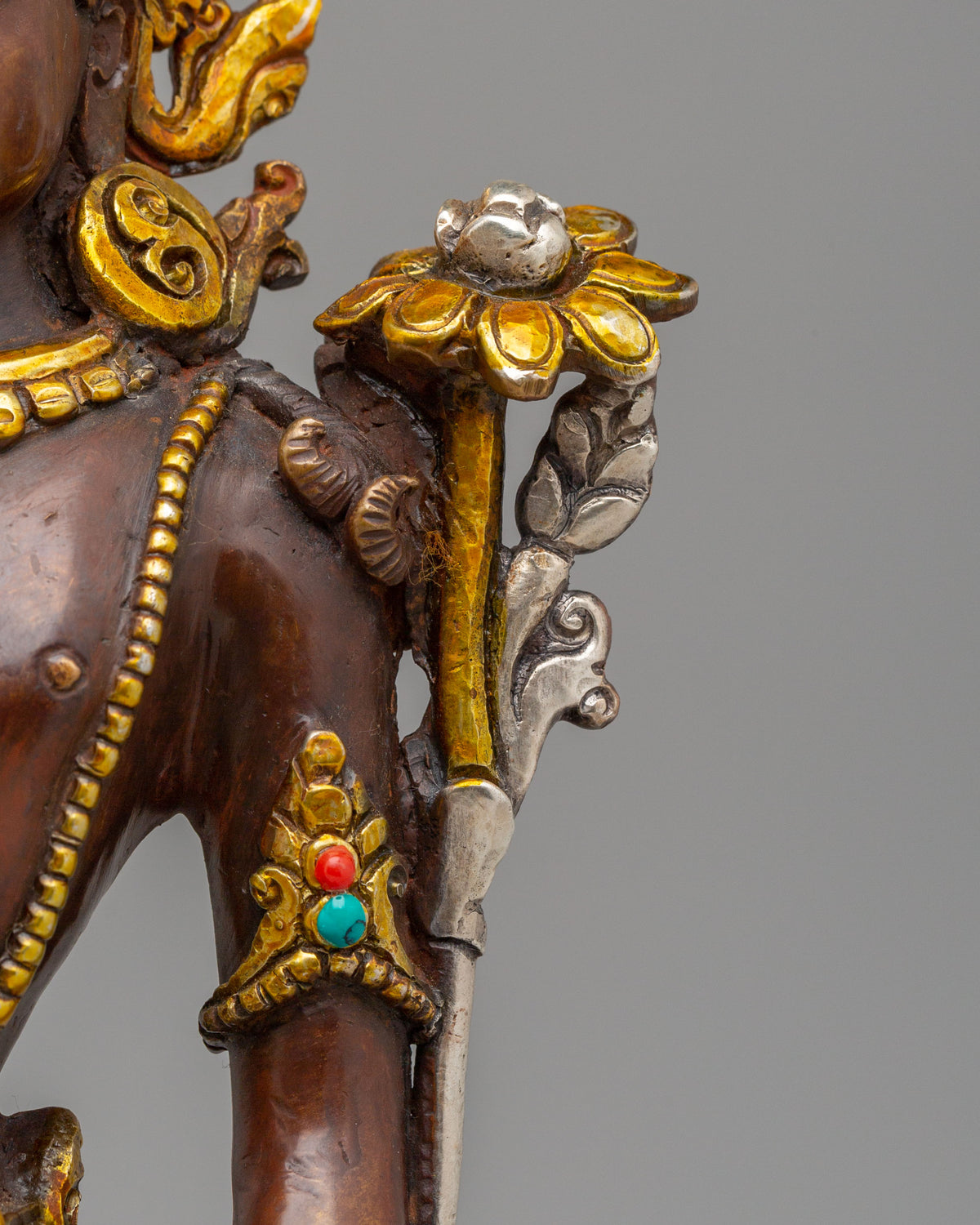 Buddhist Goddess Tara Statue | Oxidized Copper Body with Silver Gold Plating