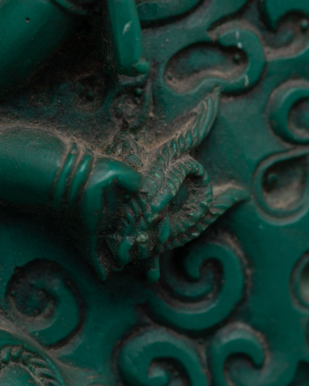Sacred Six-Armed Mahakala Sculpture | Compressed Turquoise Buddhist Protector Statue