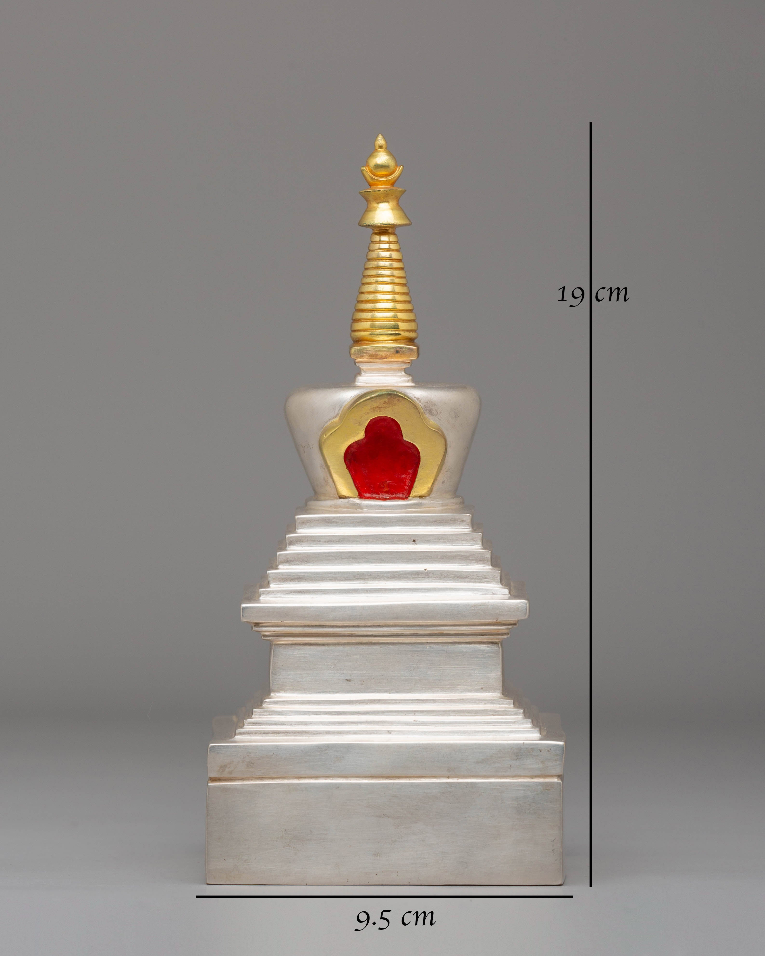 Handcrafted Spiritual Tibetan Stupa | Silver Plated Buddhist Sculpture