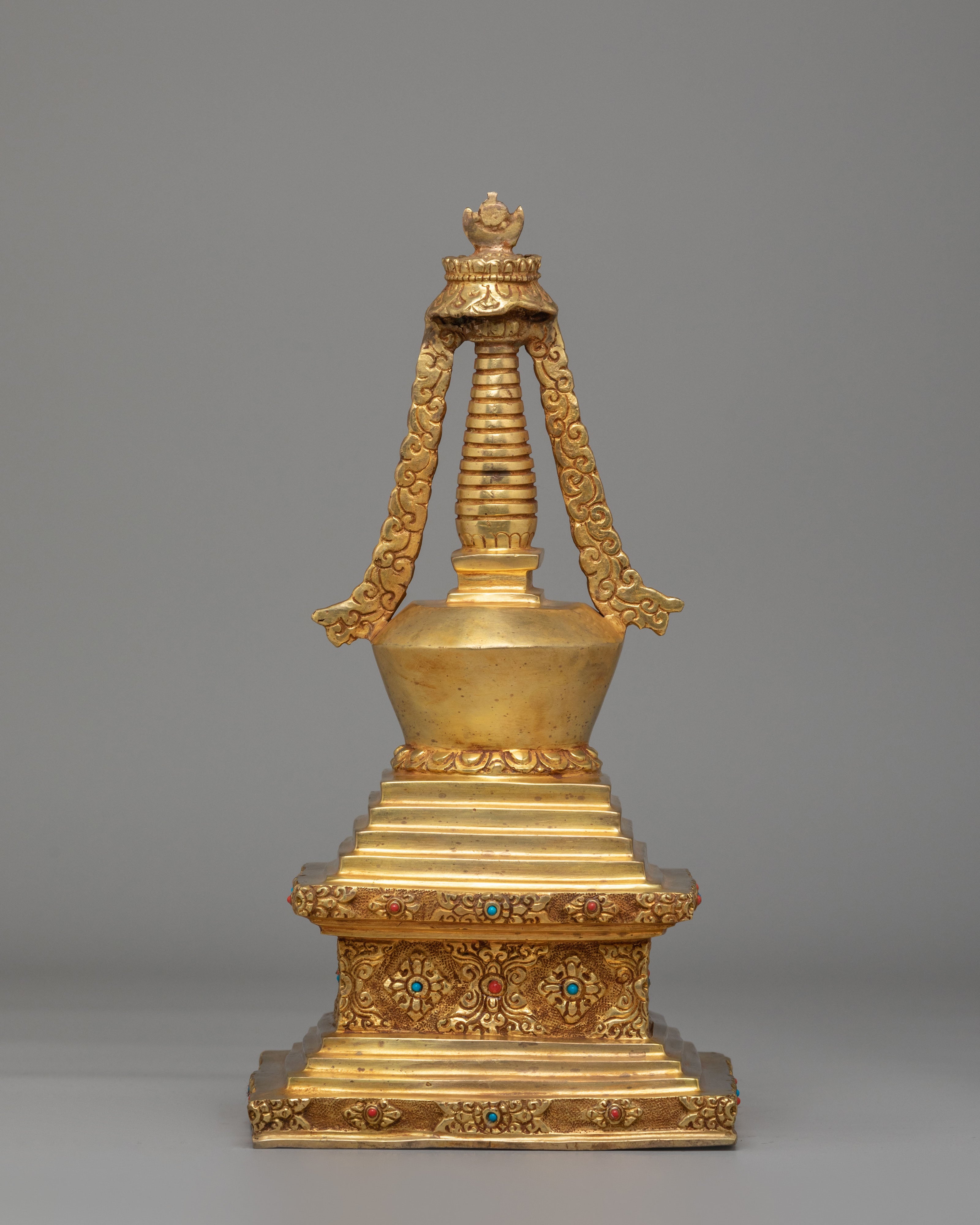 Handmade Sacred Enlightenment Stupa | Gold Plated Buddhist Decor