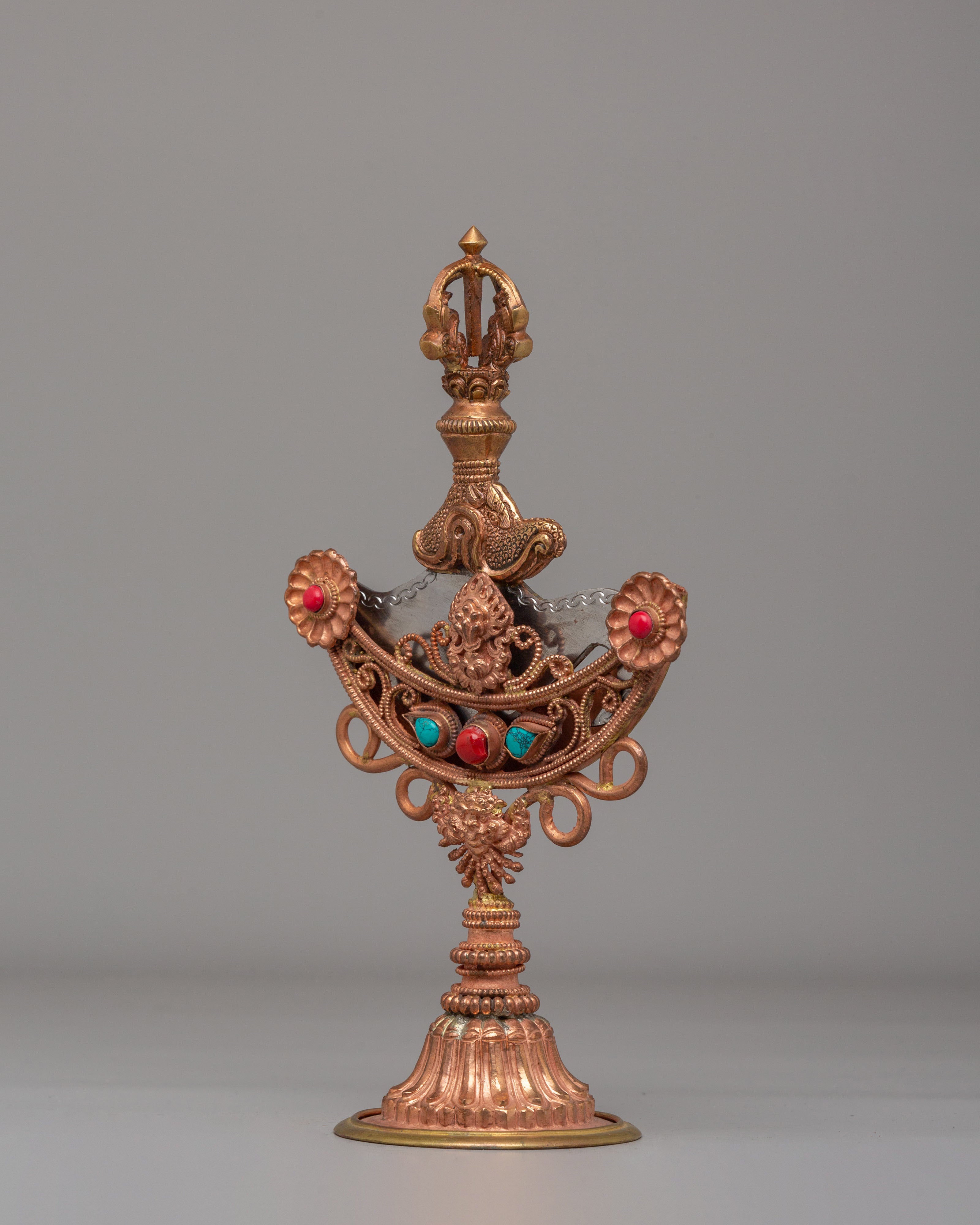 Kartika Ritual Knife With Stand | Copper Kartika with Coral and Turquoise