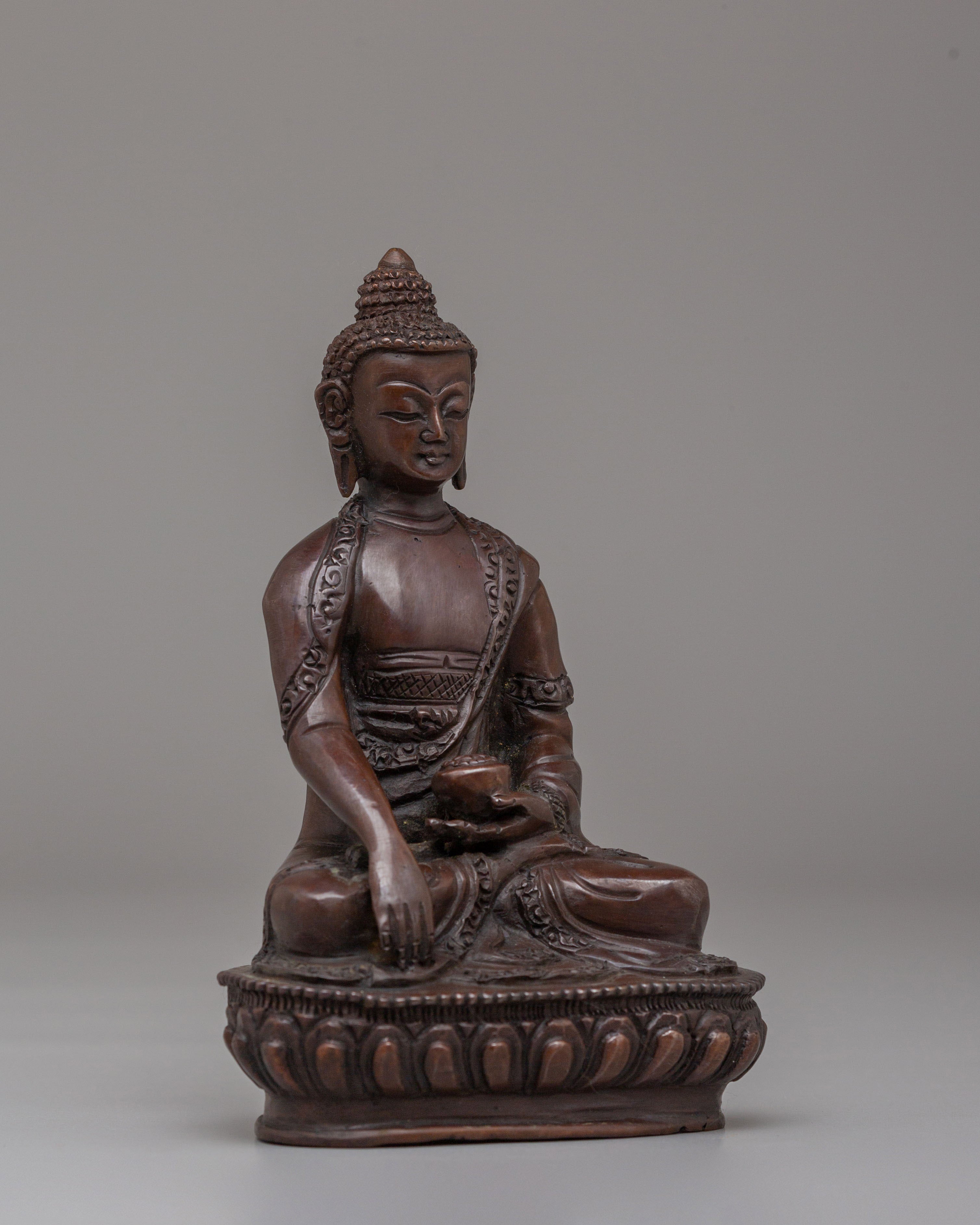 Historical Shakyamuni Buddha Sculpture | Oxidized Copper Buddhist Statue