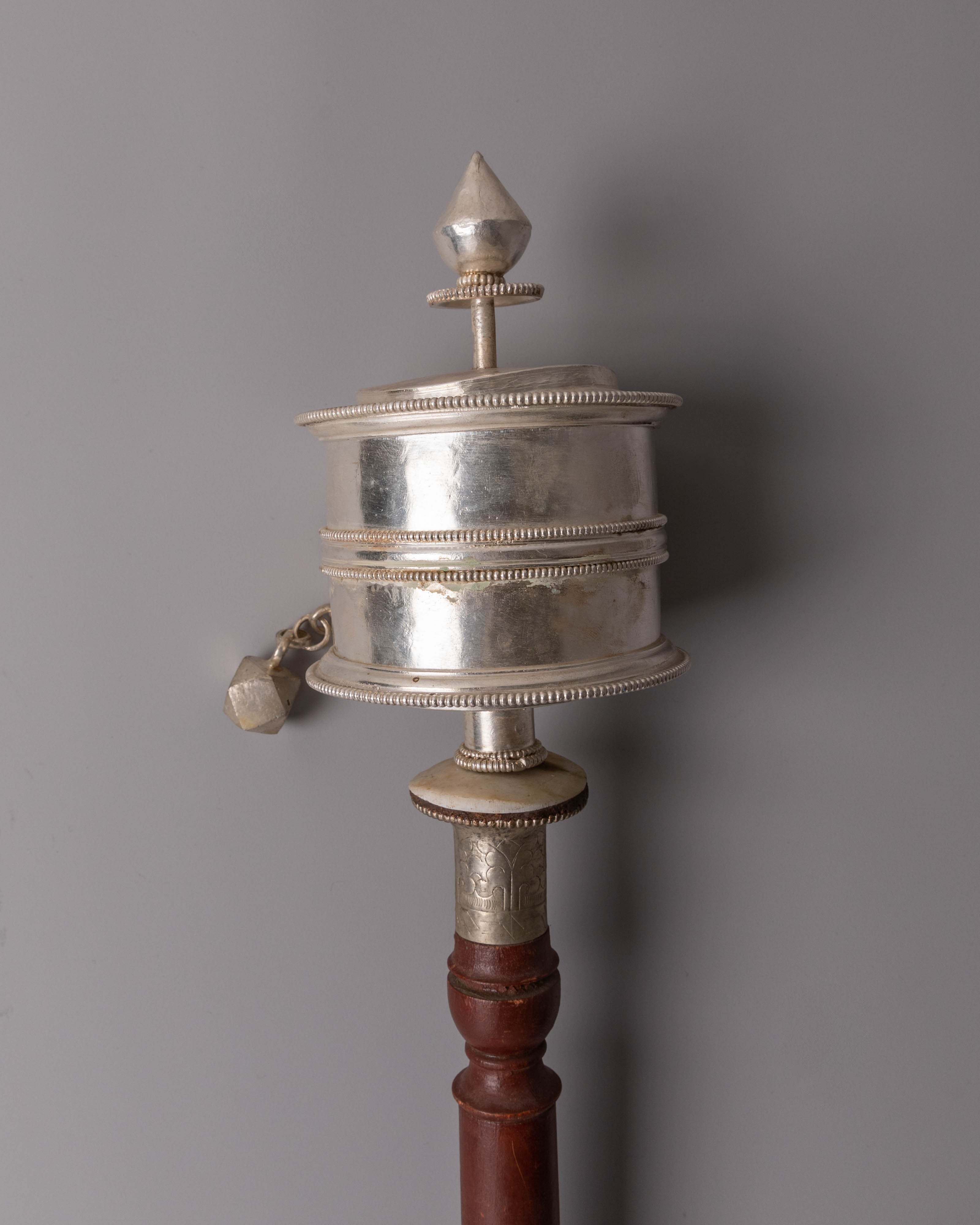 Pure Silver Dharma Prayer Wheel | Symbol of Wisdom & Compassion