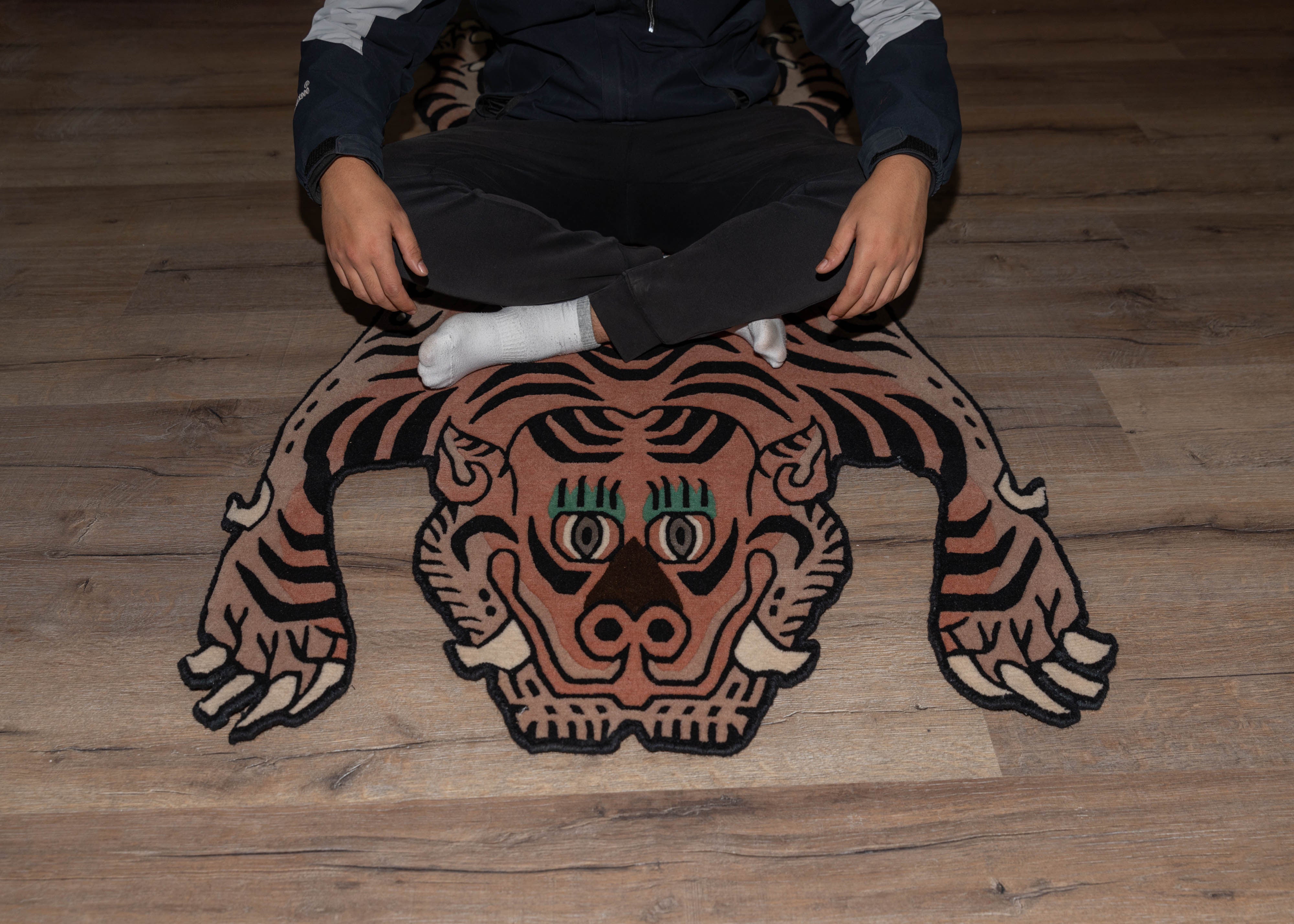 Decorative Handwoven Tiger Rug | Tibetan & New Zealand Wool with Viscose Accents