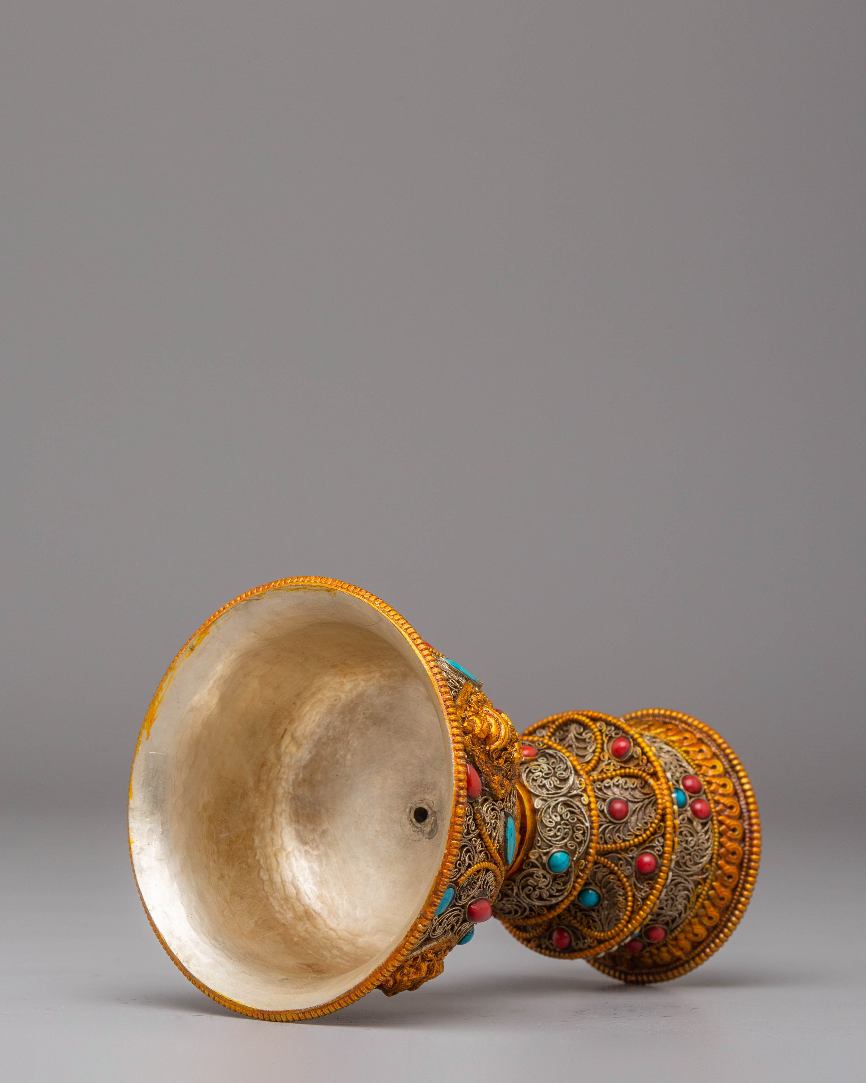 Electro Gold Plated Butter Lamp Set for Ritual Use | Tibetan Altar Decor