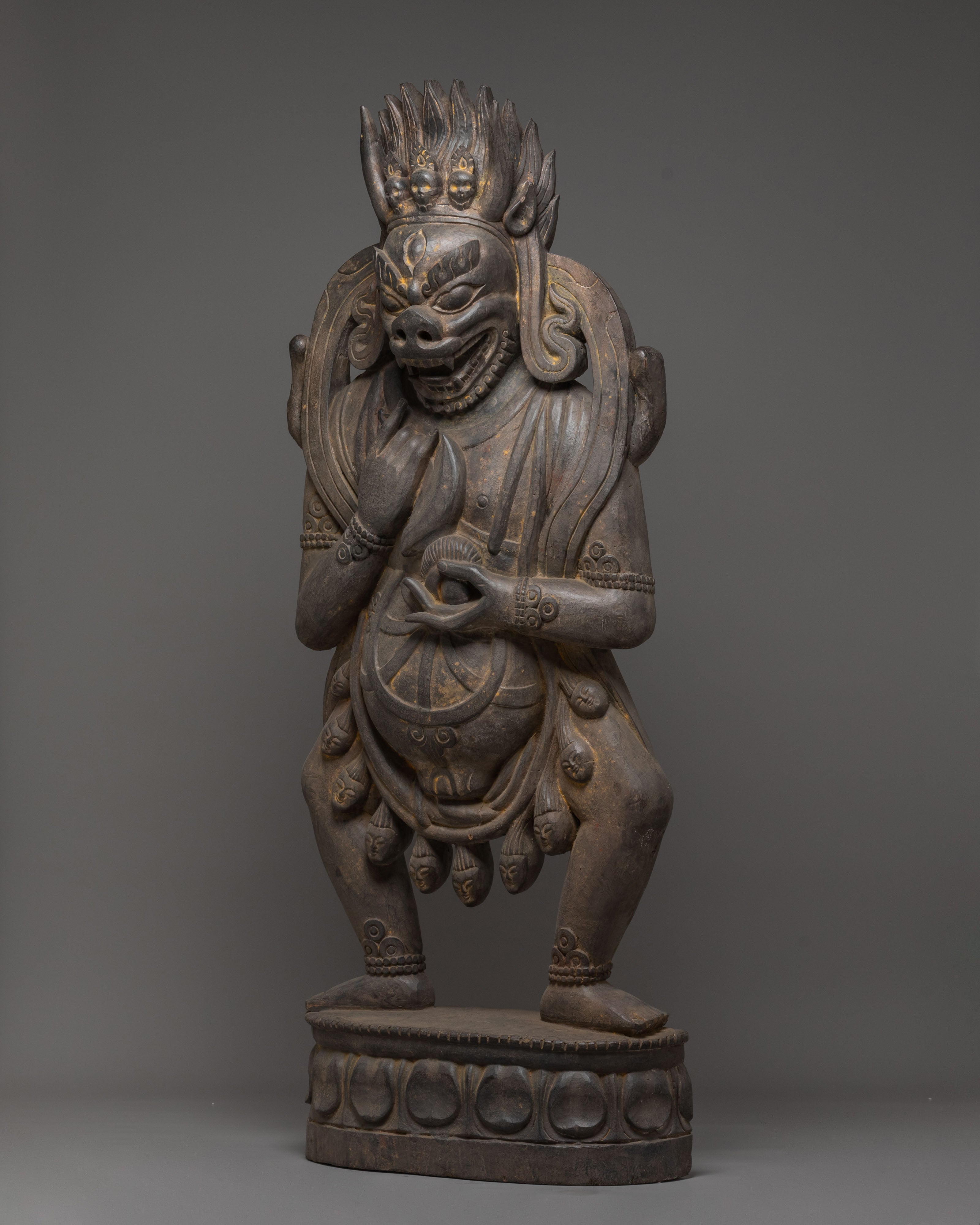 Mahakala Protective Deity Statue | Wooden Mahakala Statue for Home Decor