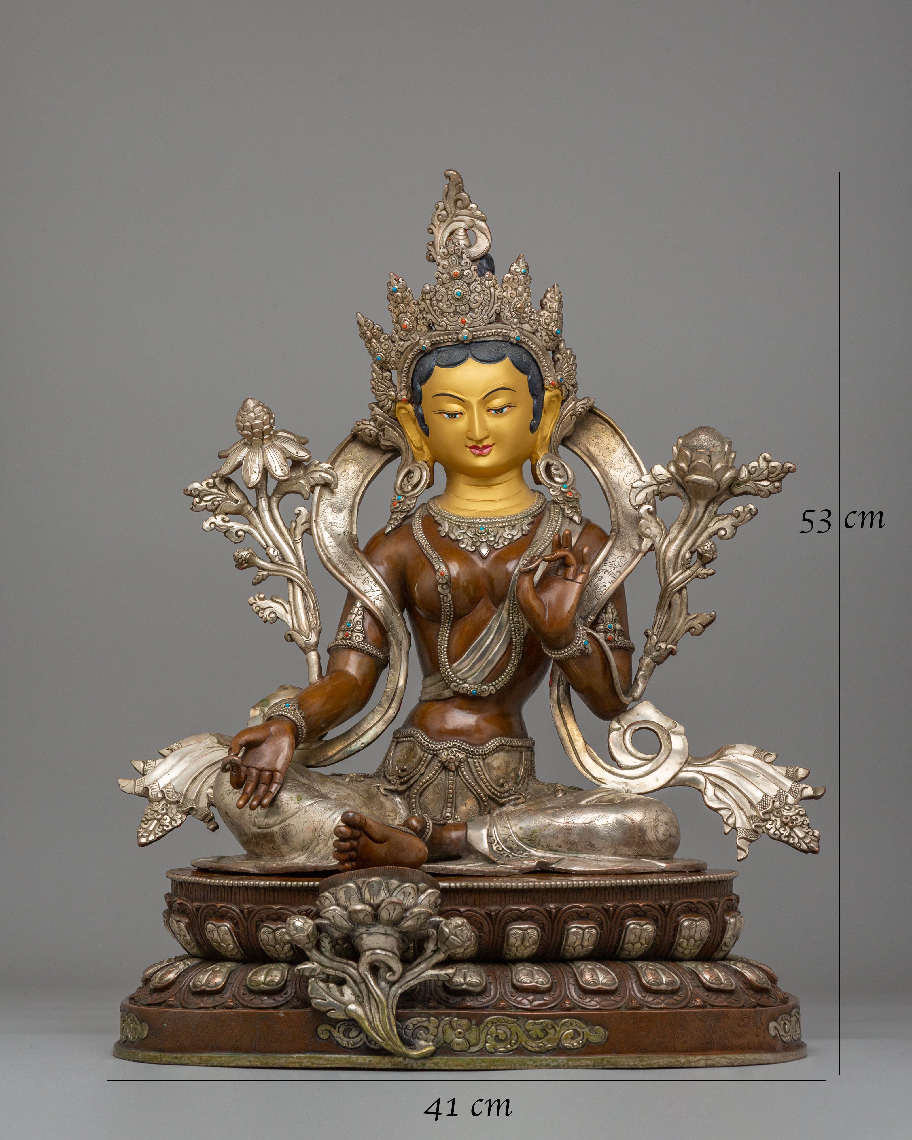 Sacred Compassion Green Tara Statue | Oxidized Copper Body