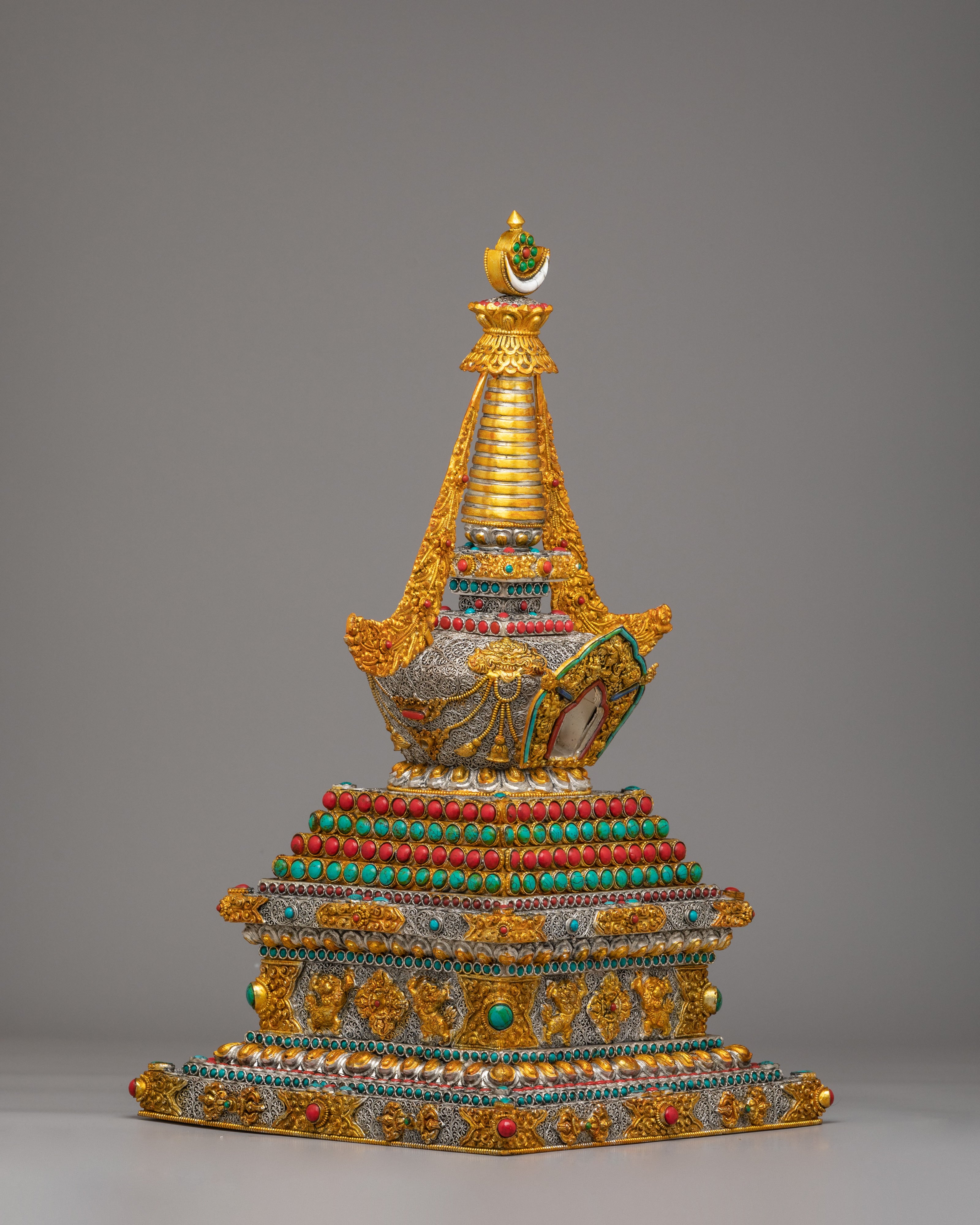 Spiritual Enlightenment Stupa for Altar | Handcrafted Copper Stupa for Meditation