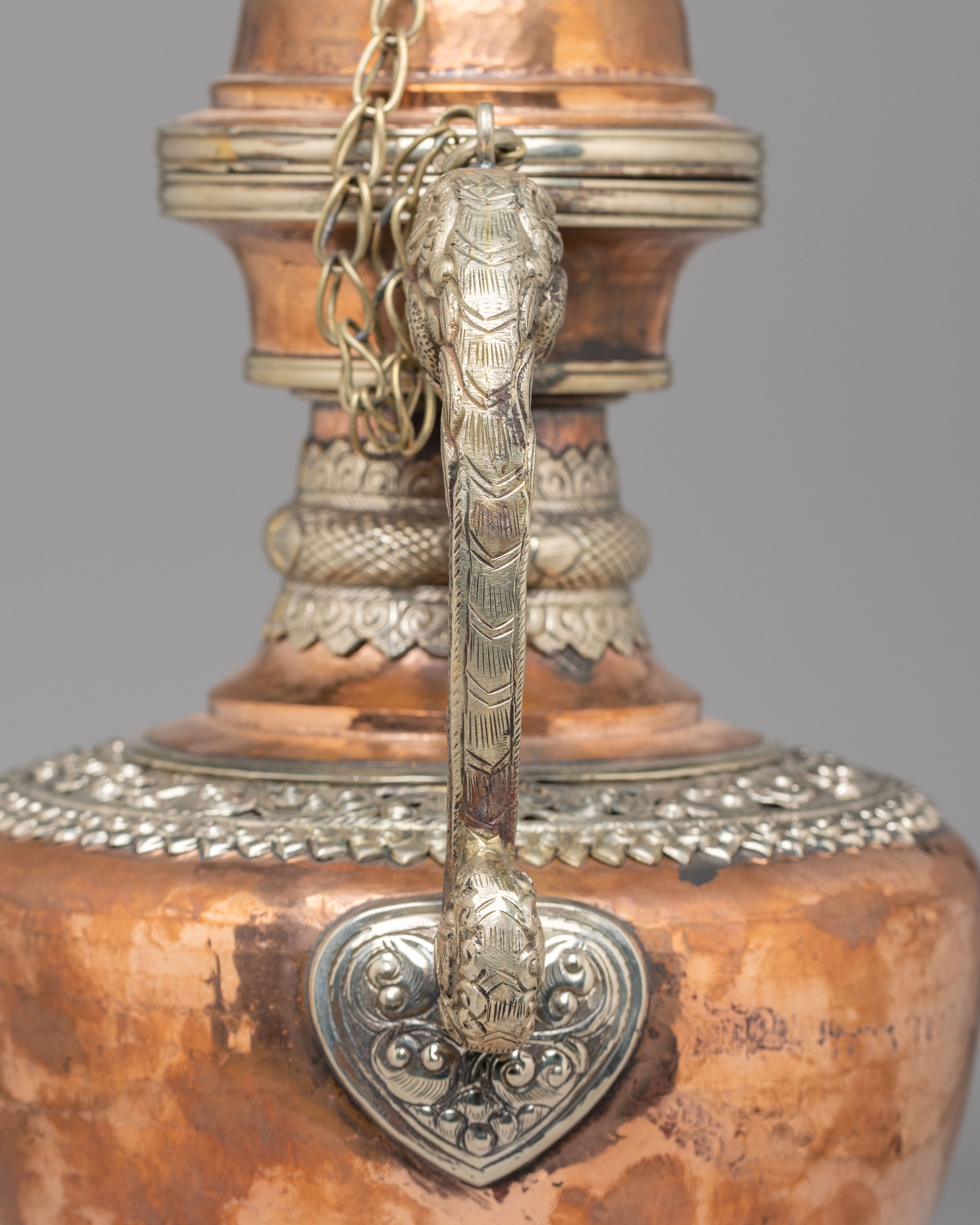 Himalayan Sacred Tea Pot Set | Handcrafted Copper and White Metal Vessels