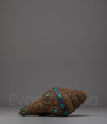 Tibetan Conch Shell with semi precious stones
