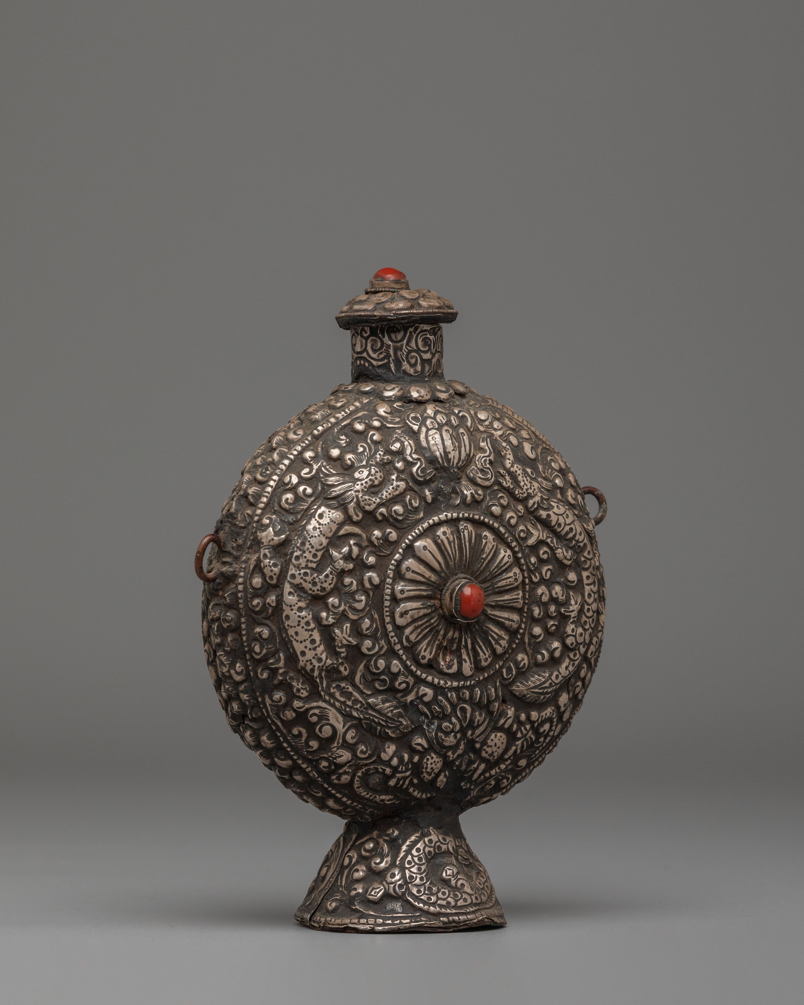 Traditional Himalayan Snuff Bottle | Handcrafted Silver Decorative Vessel
