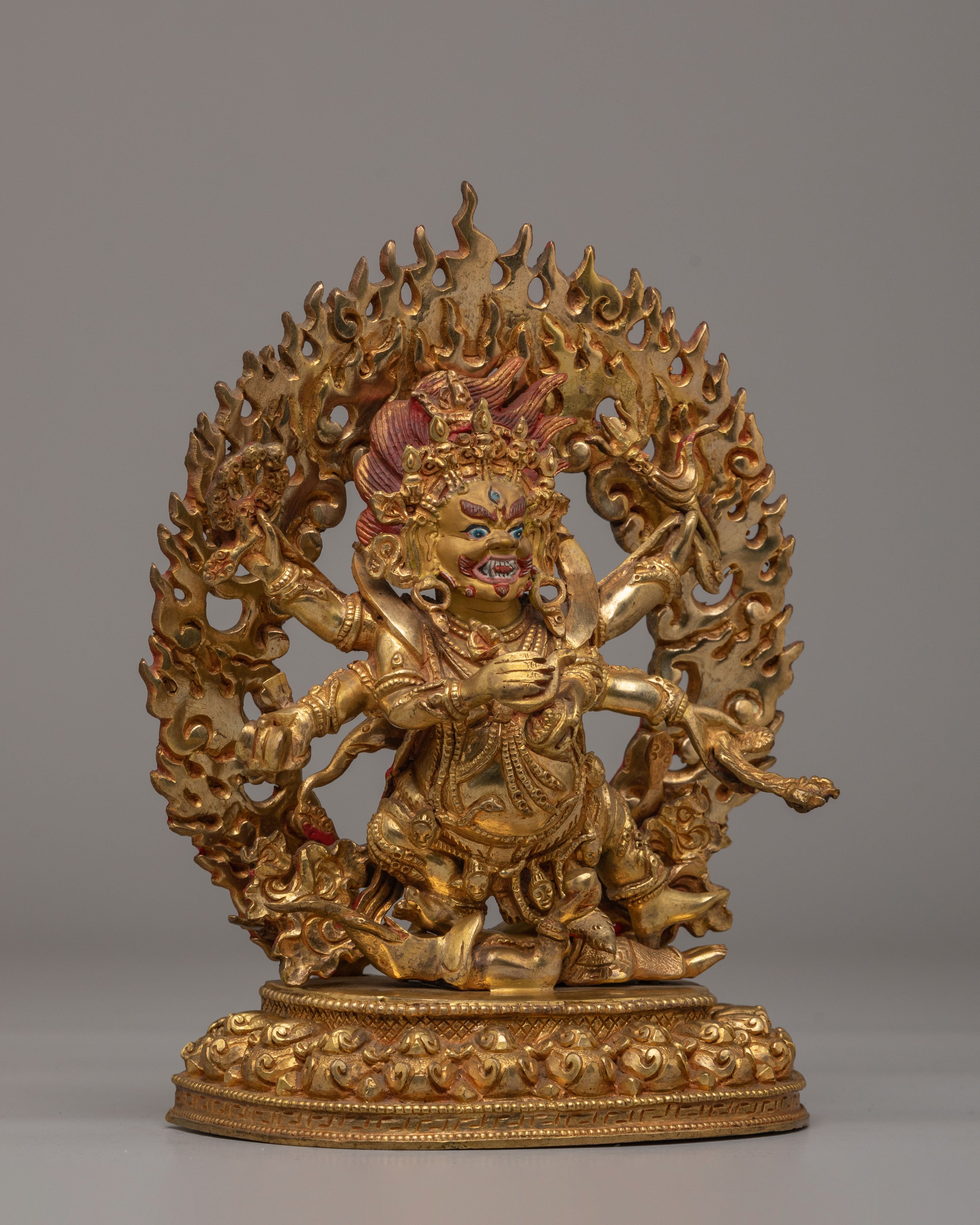 Handcrafted Six-Armed Mahakala Statue | Tibetan Protector Deity